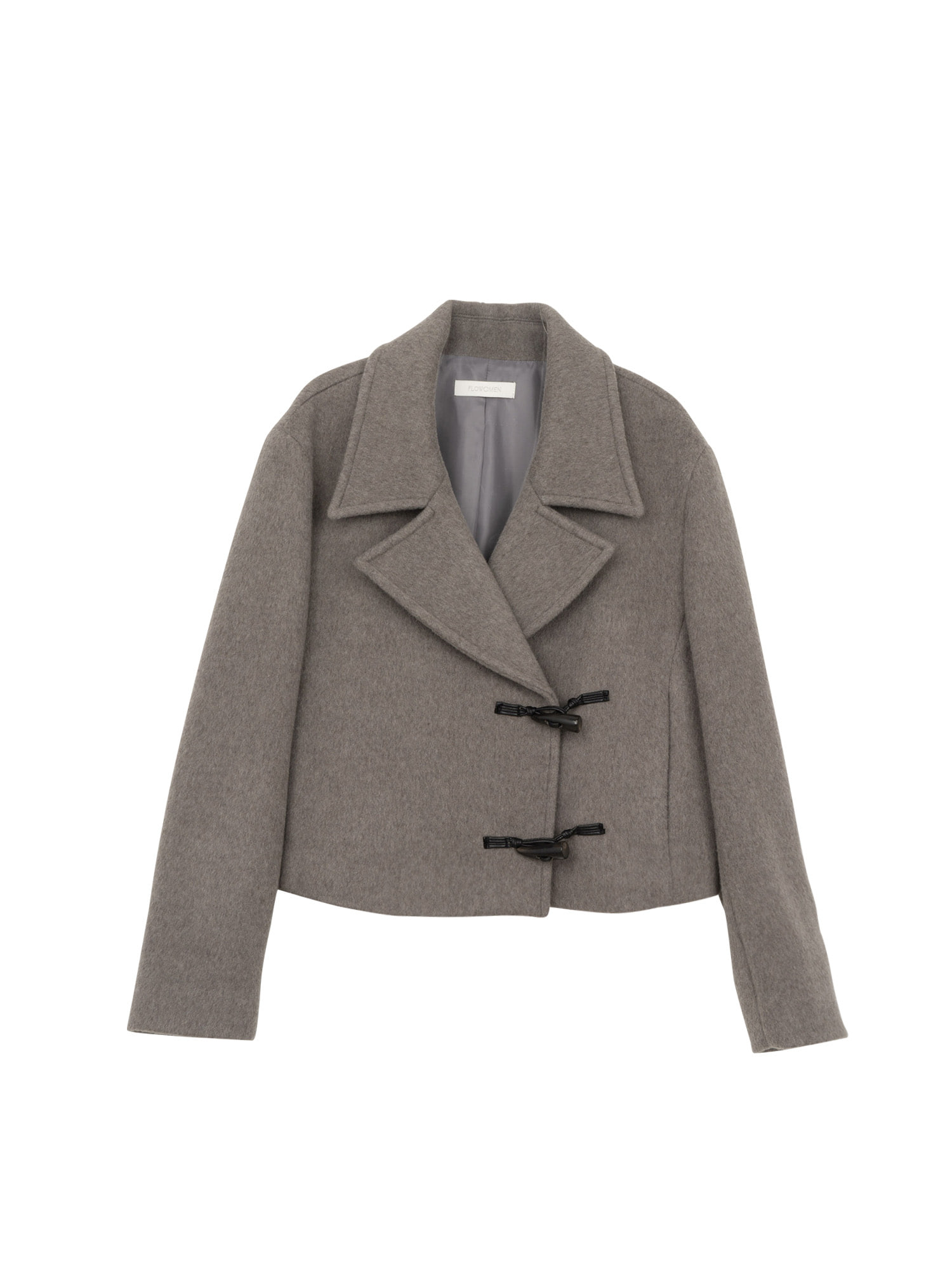 Short Notched Collar Duffle Coat - Melange Grey