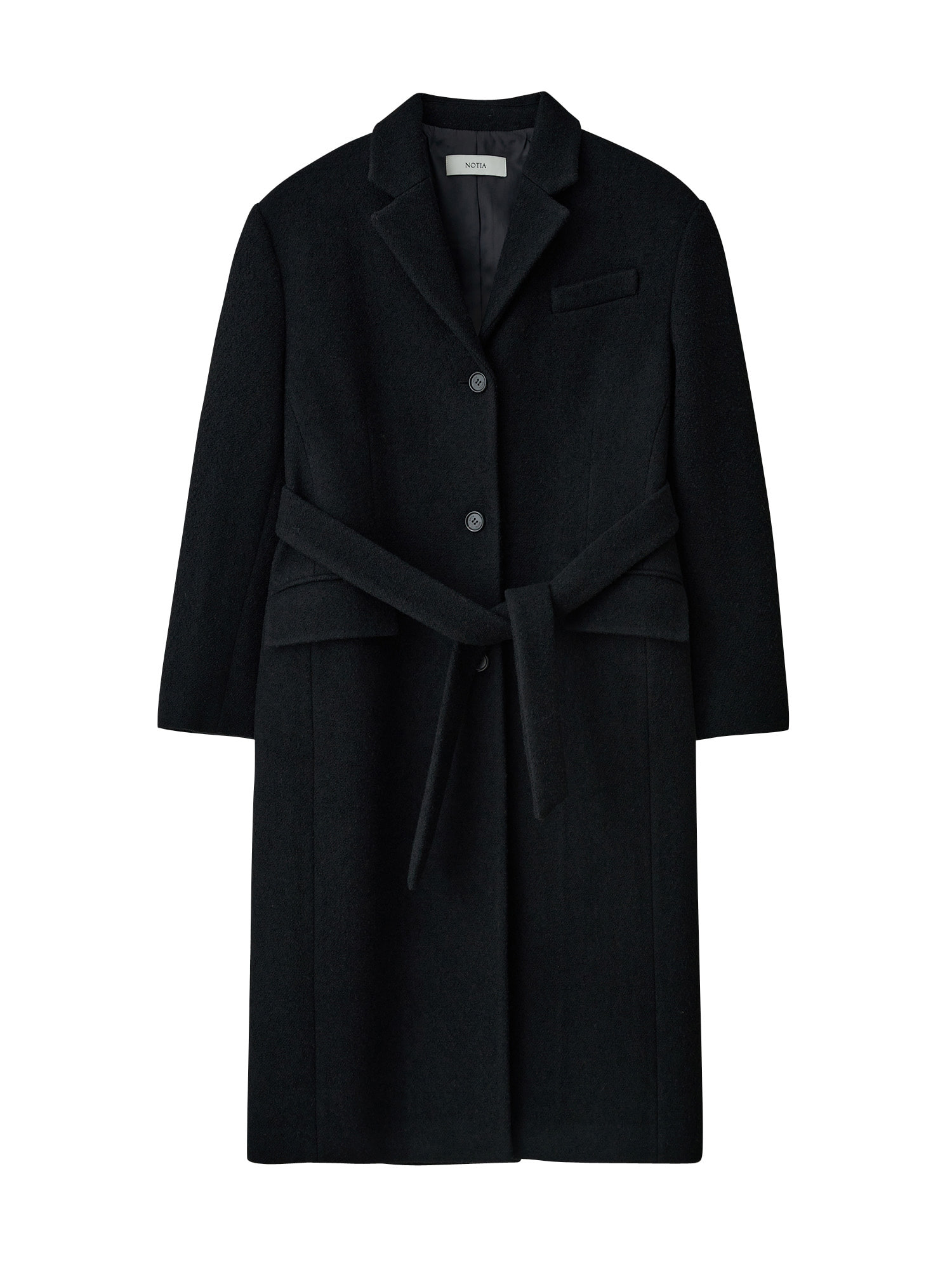 Alpaca Belted Single Coat - Black