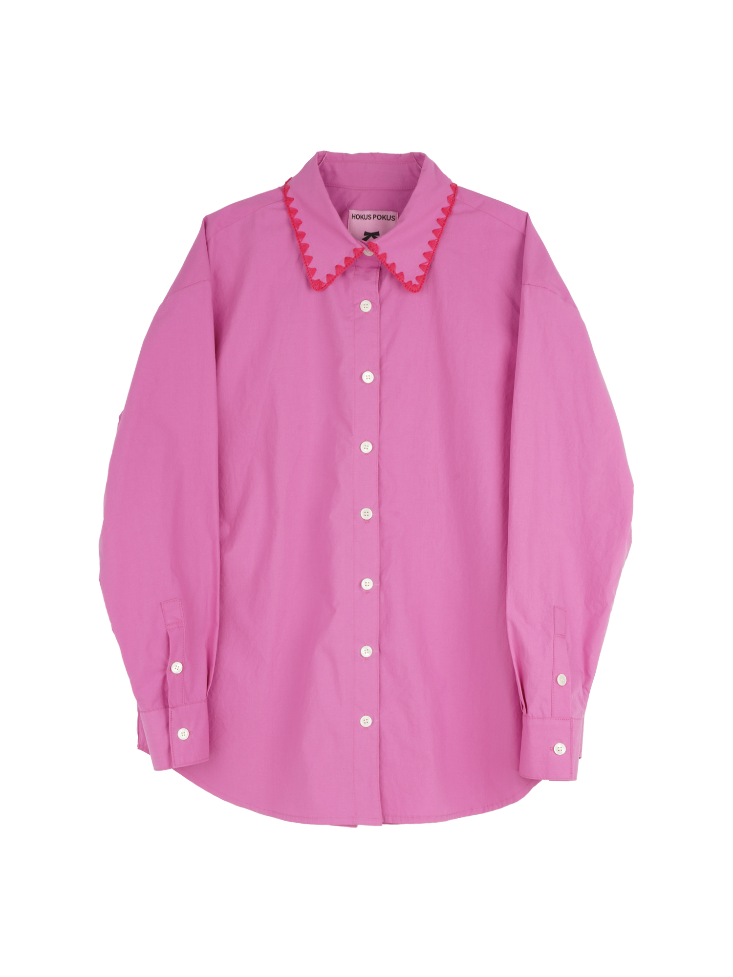 Embroidery Crochet Collar Overfit Shirt - Pink