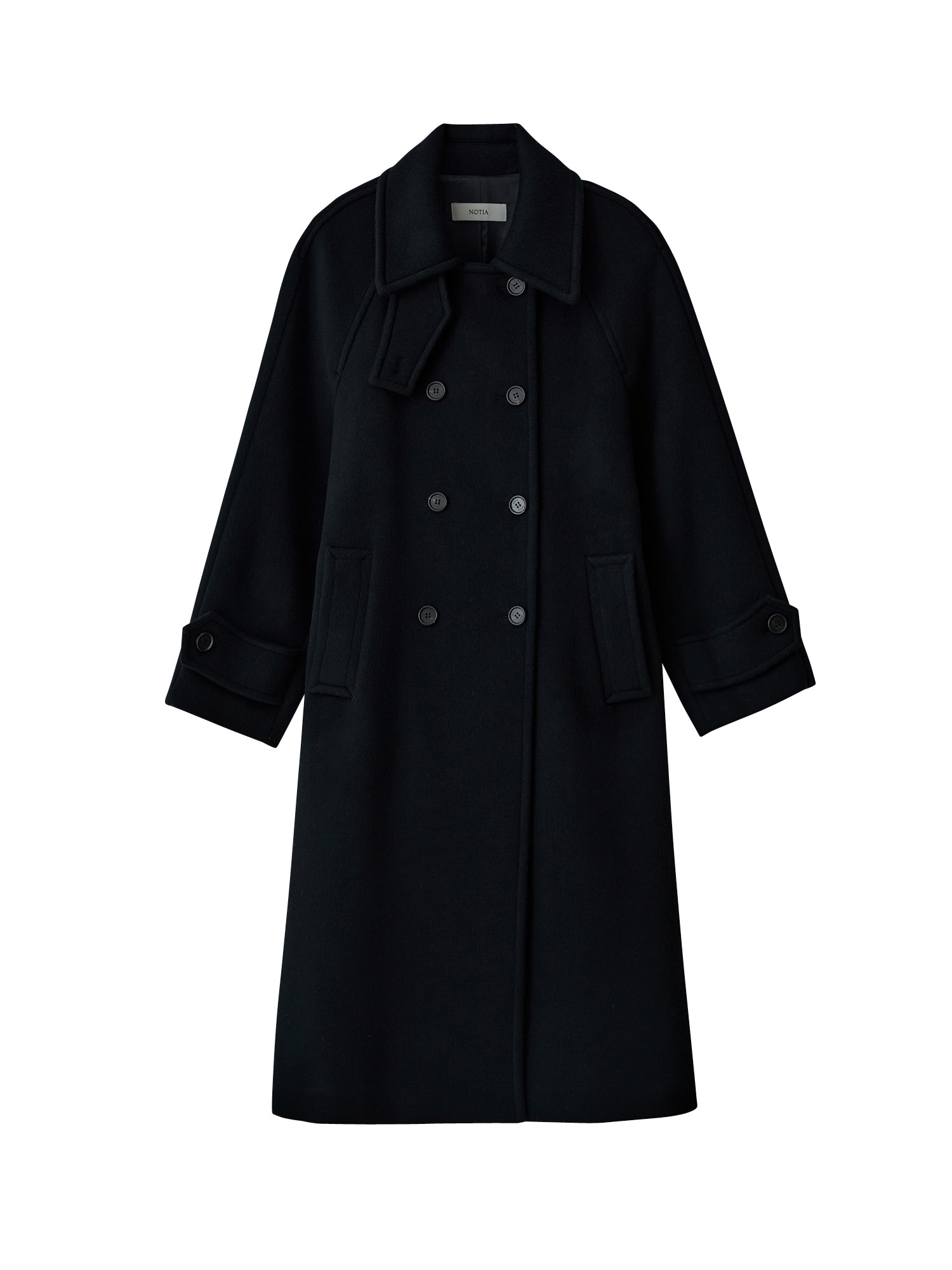 Double Breasted Balmaccan Coat - Black