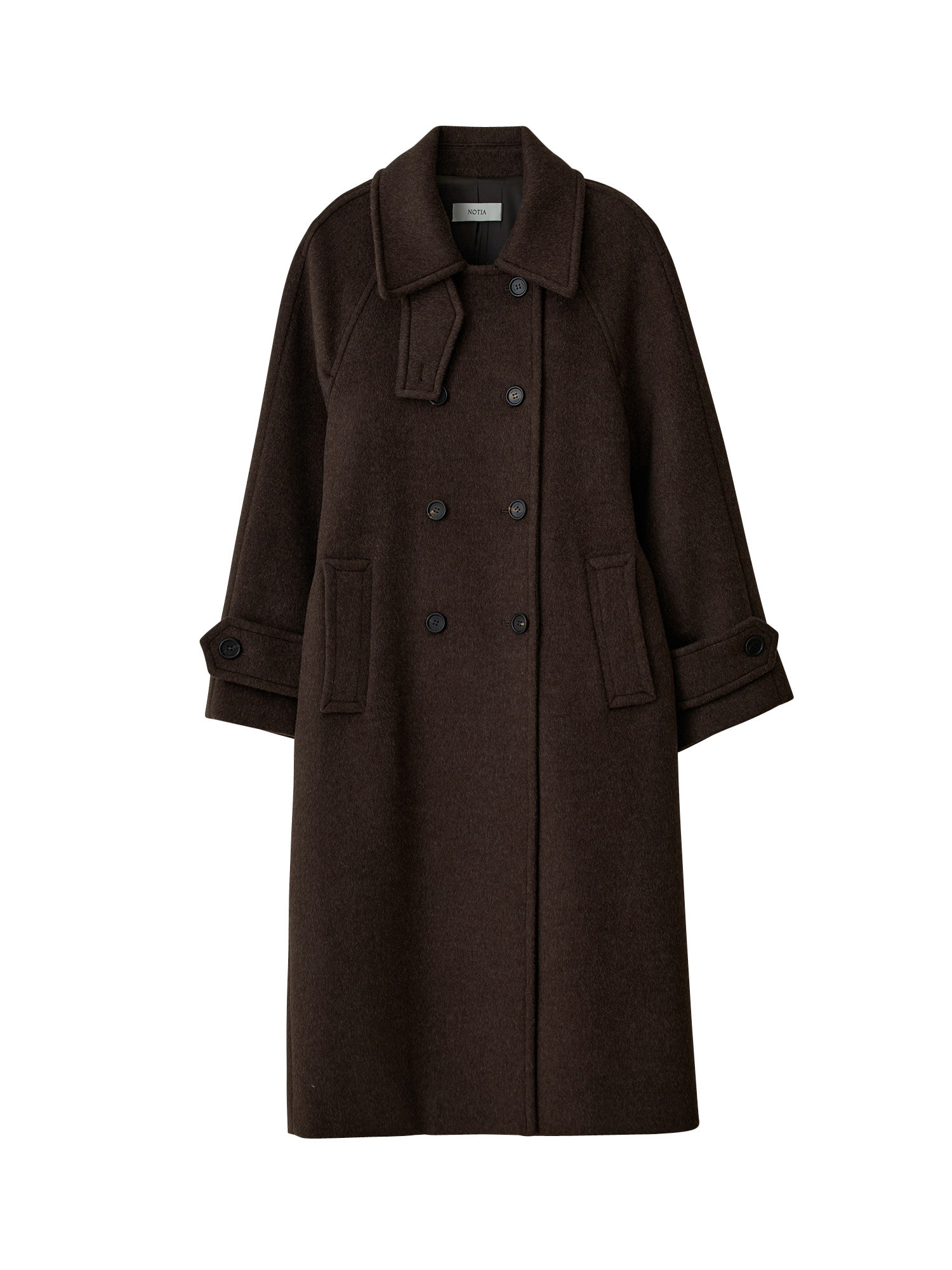 Double Breasted Balmaccan Coat - Brown