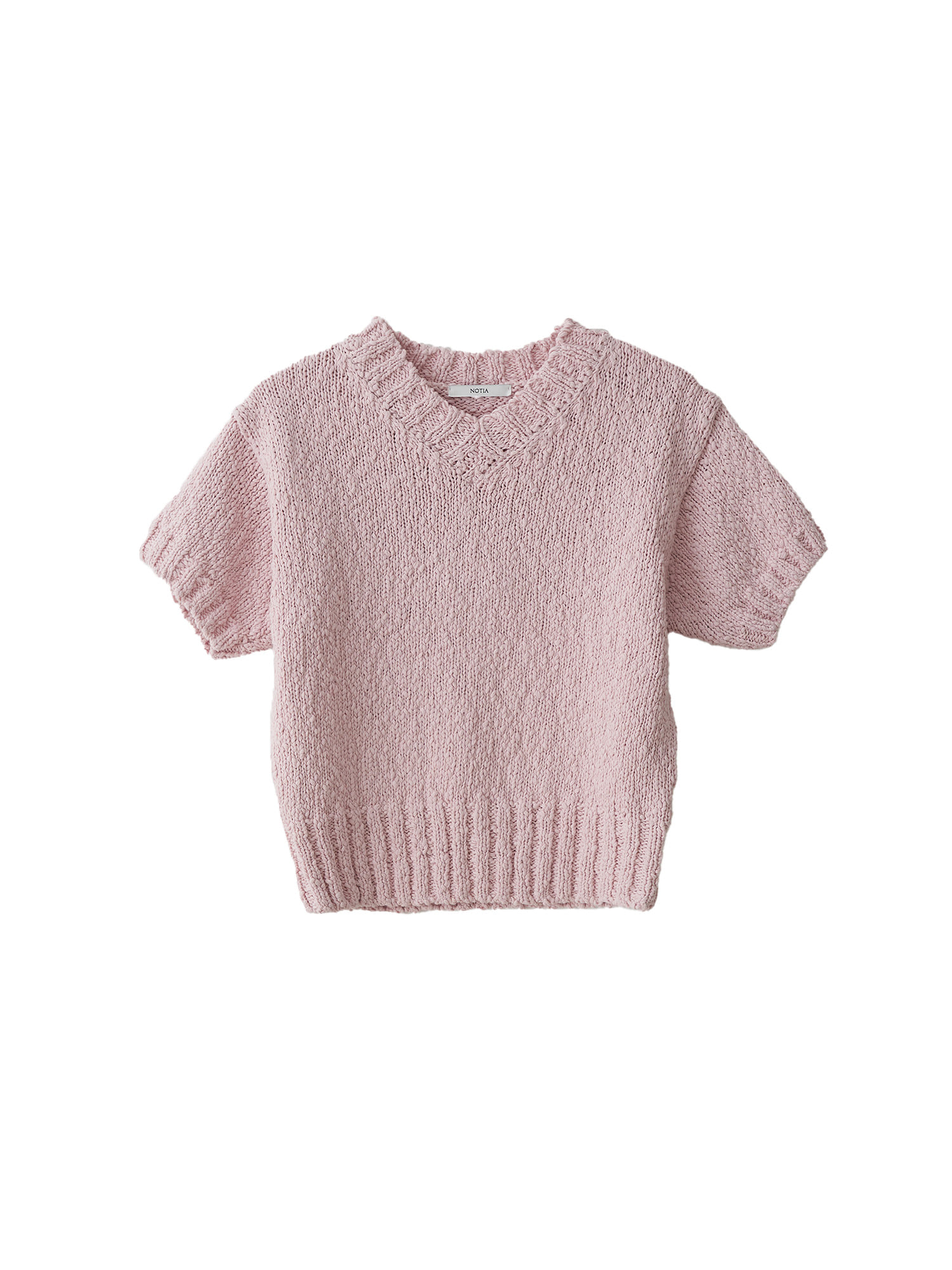 Organic Cotton V Neck Knit Top - Light Pink