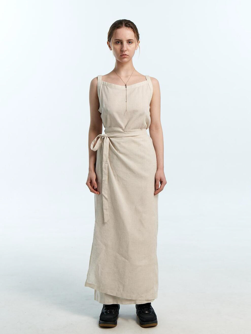 Linen Wrap Dress - Beige