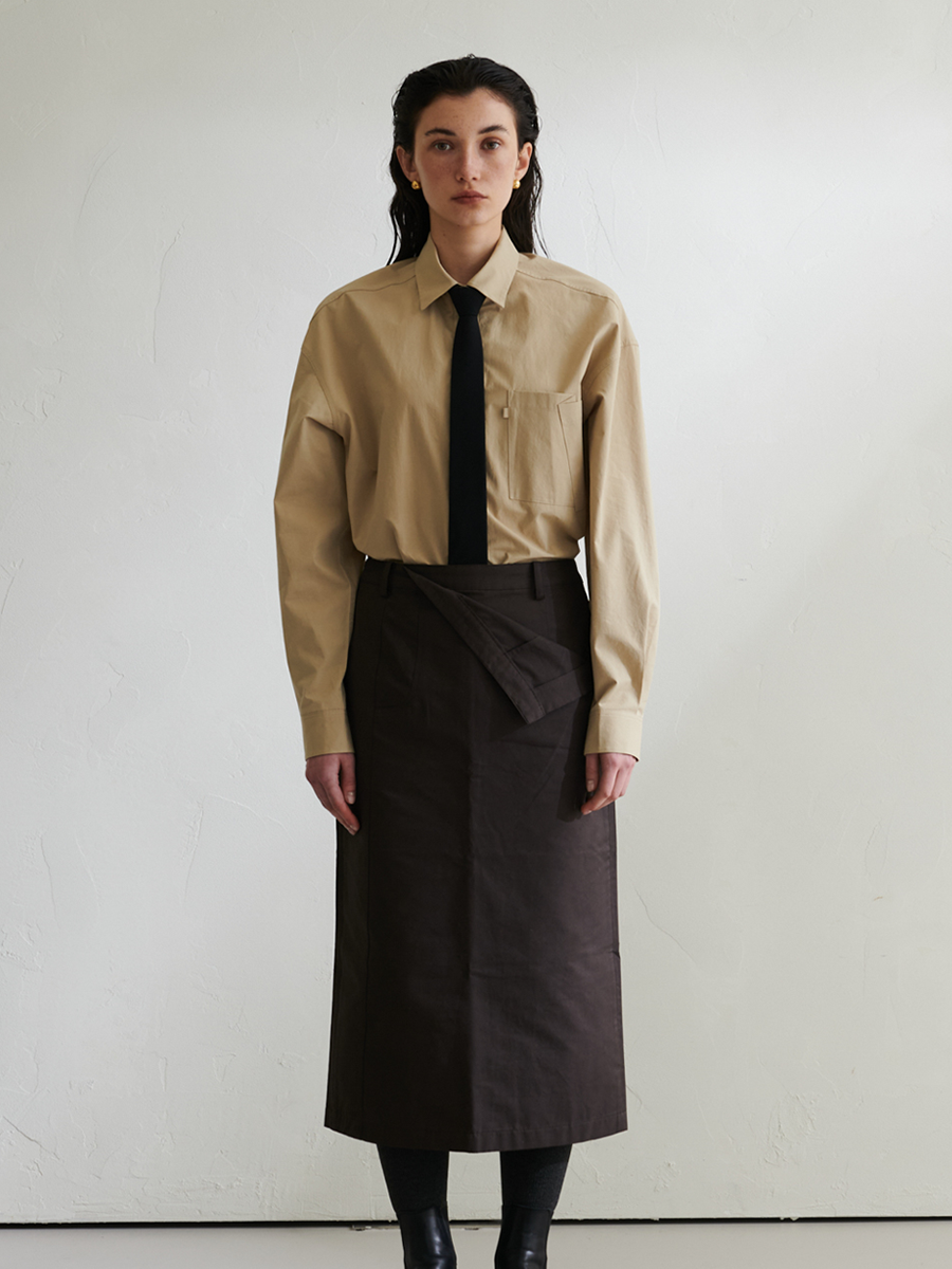 Double Layer Folded Skirt - Deep Brown