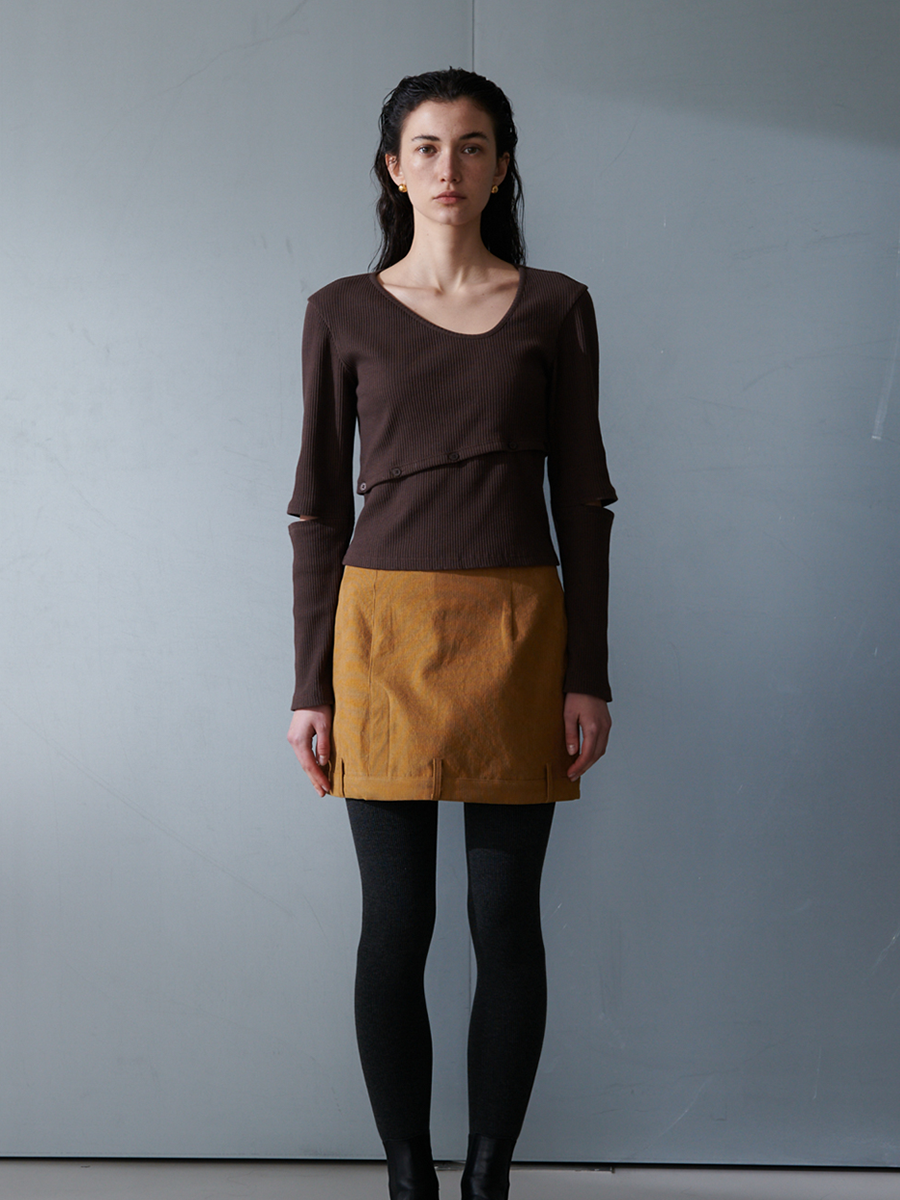 Corduroy Reverse Low-Rise Skirt - Mustard