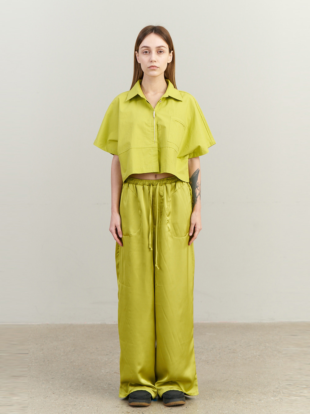 Crop Pocket Shirt - Lime