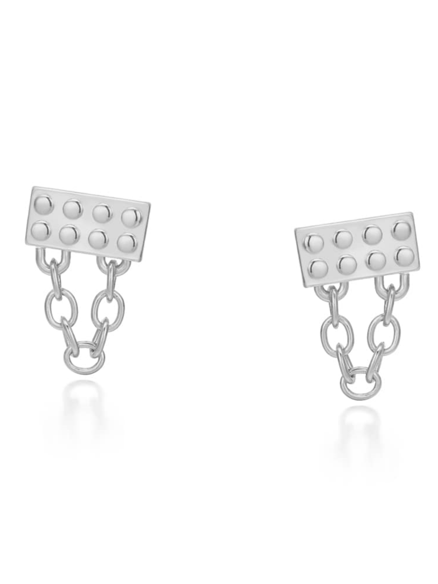 LEGO BLOCK Chain Drop Earrings Silver