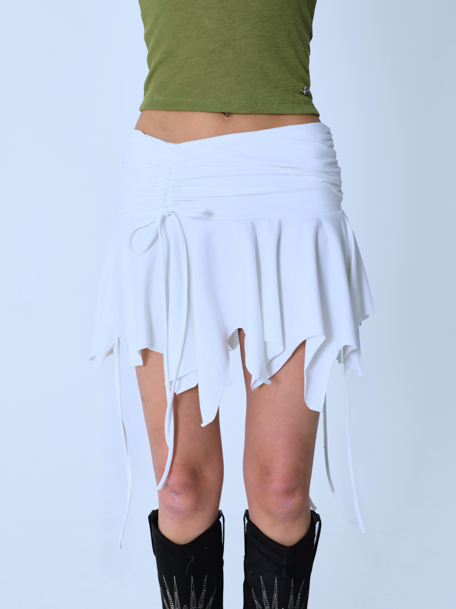 Fairy Irregular Shirring String Skirt - White