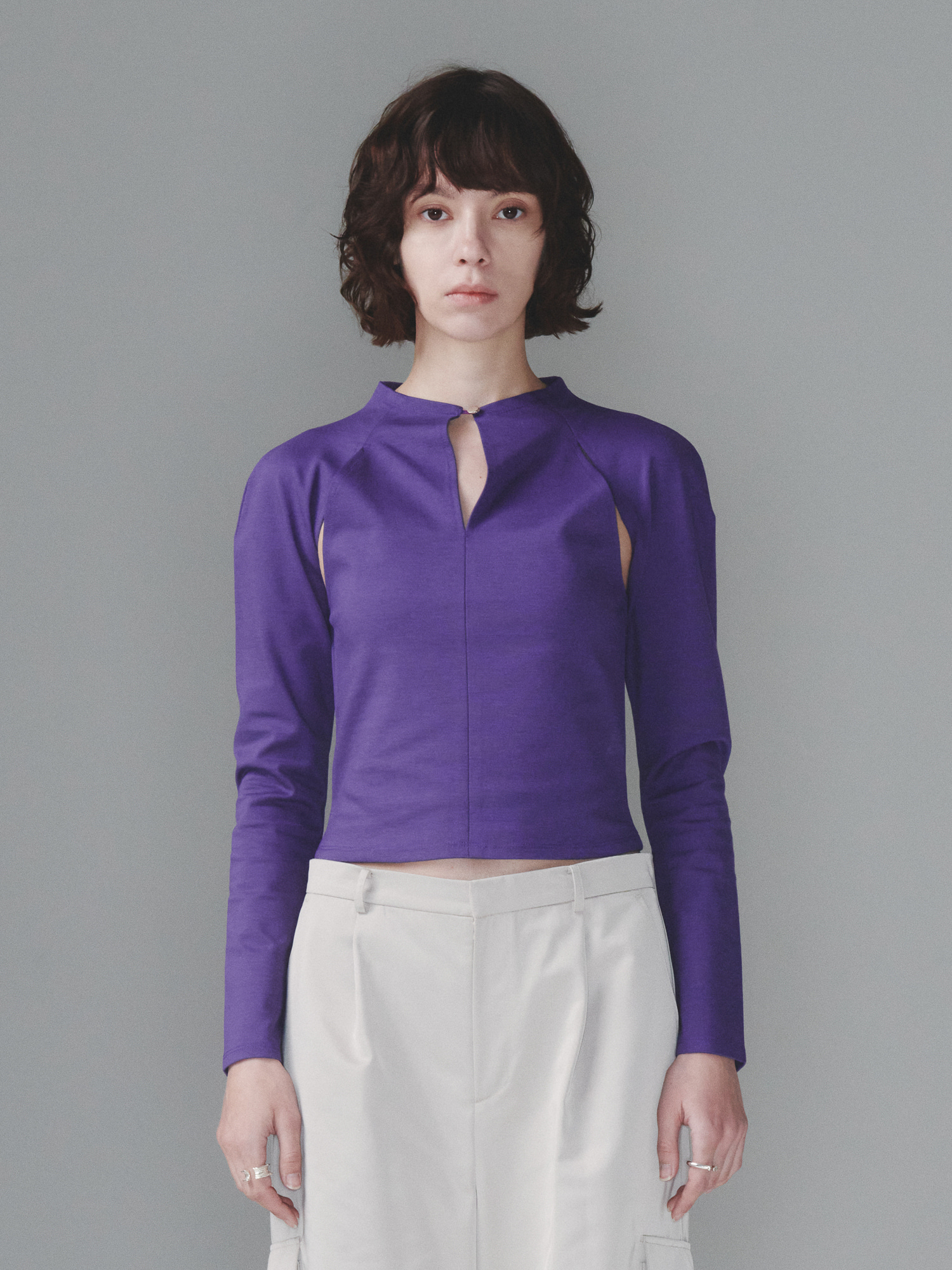 Cut-Out Long Sleeve Top - Purple