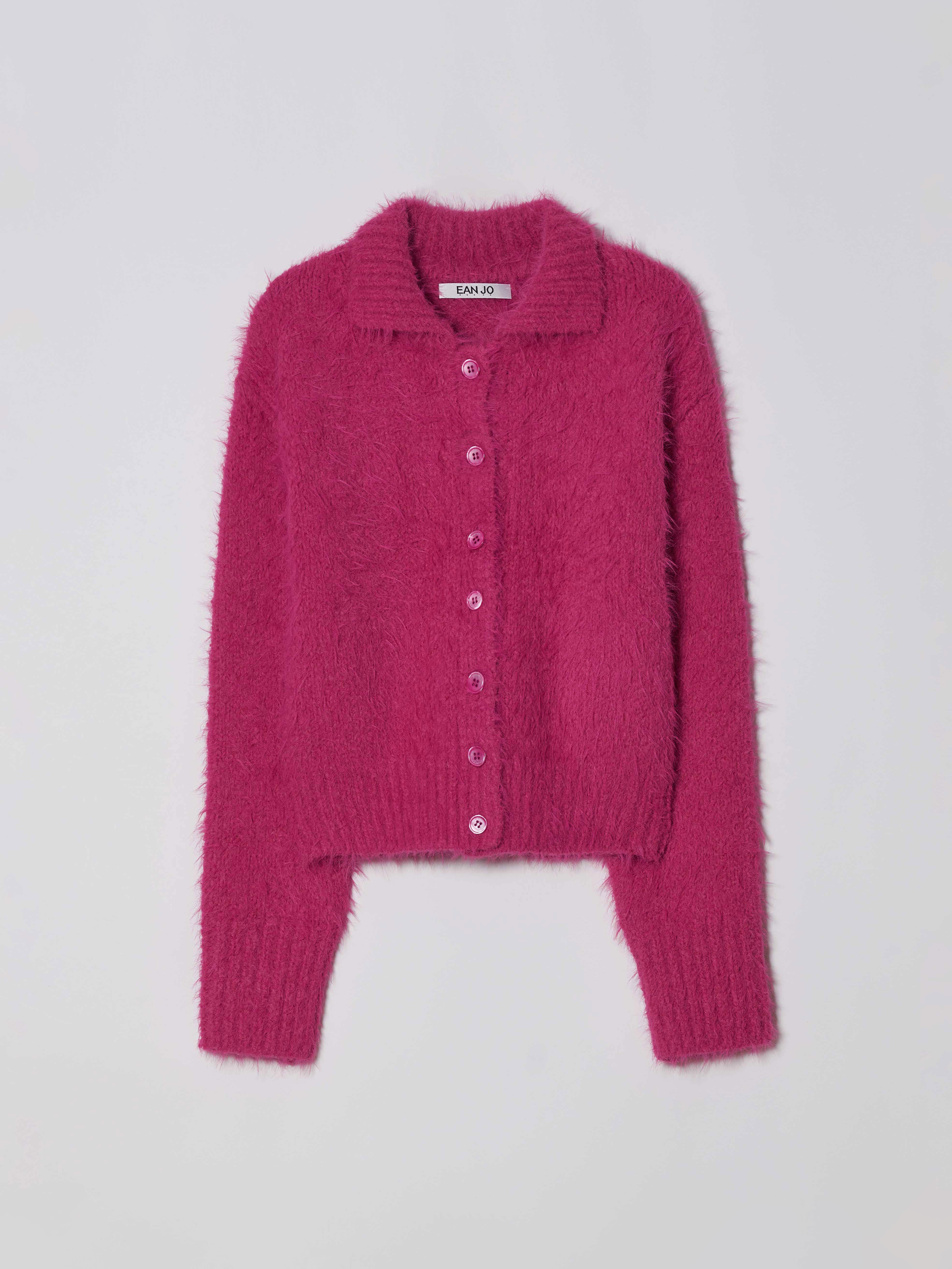 Fluffy Collar Cardigan - Magenta Pink