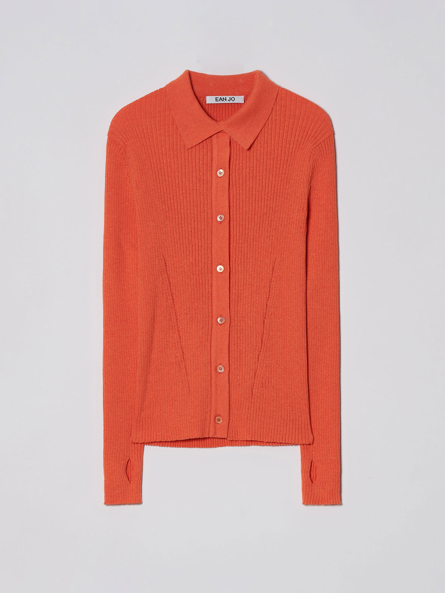 Ribbed Collar Knit Cardigan - Sunset Orange