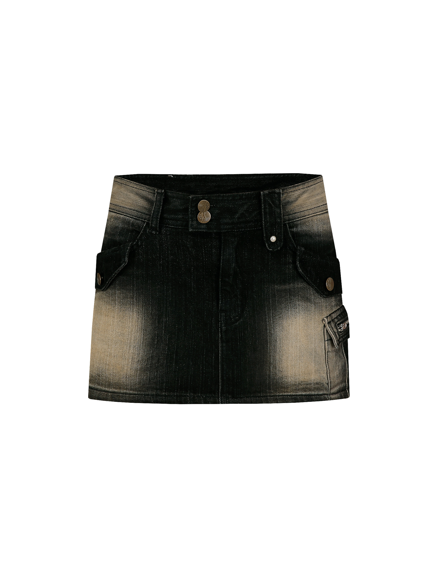 Low-rise Denim Skirt Pants - Black