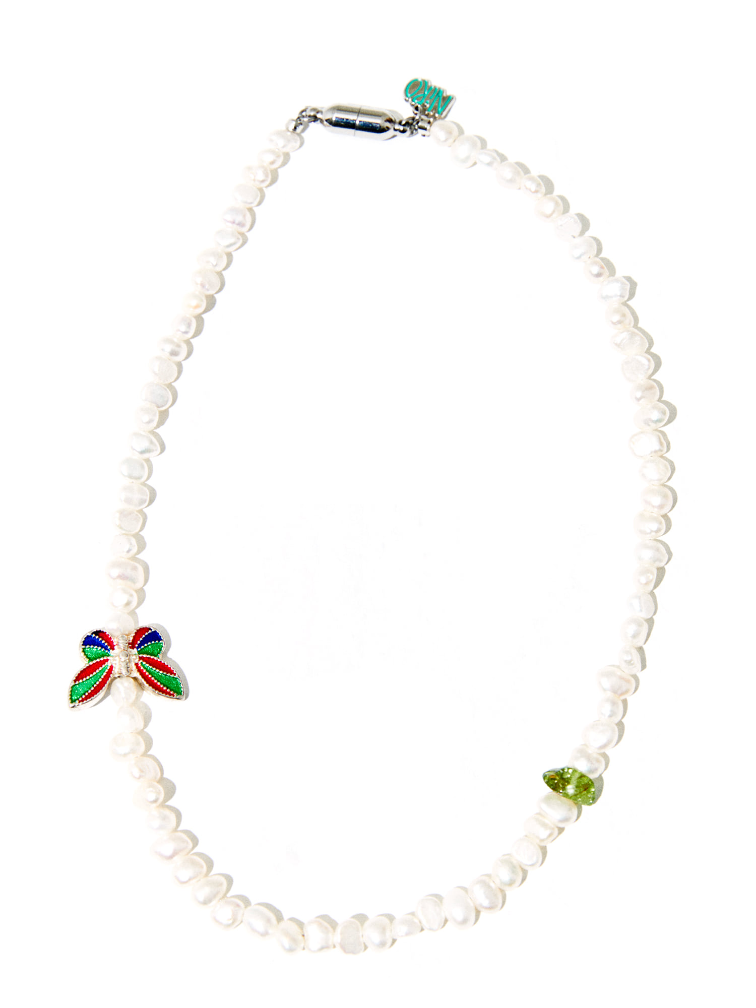 Pearl N Butterfly N Greenstone Necklace #50