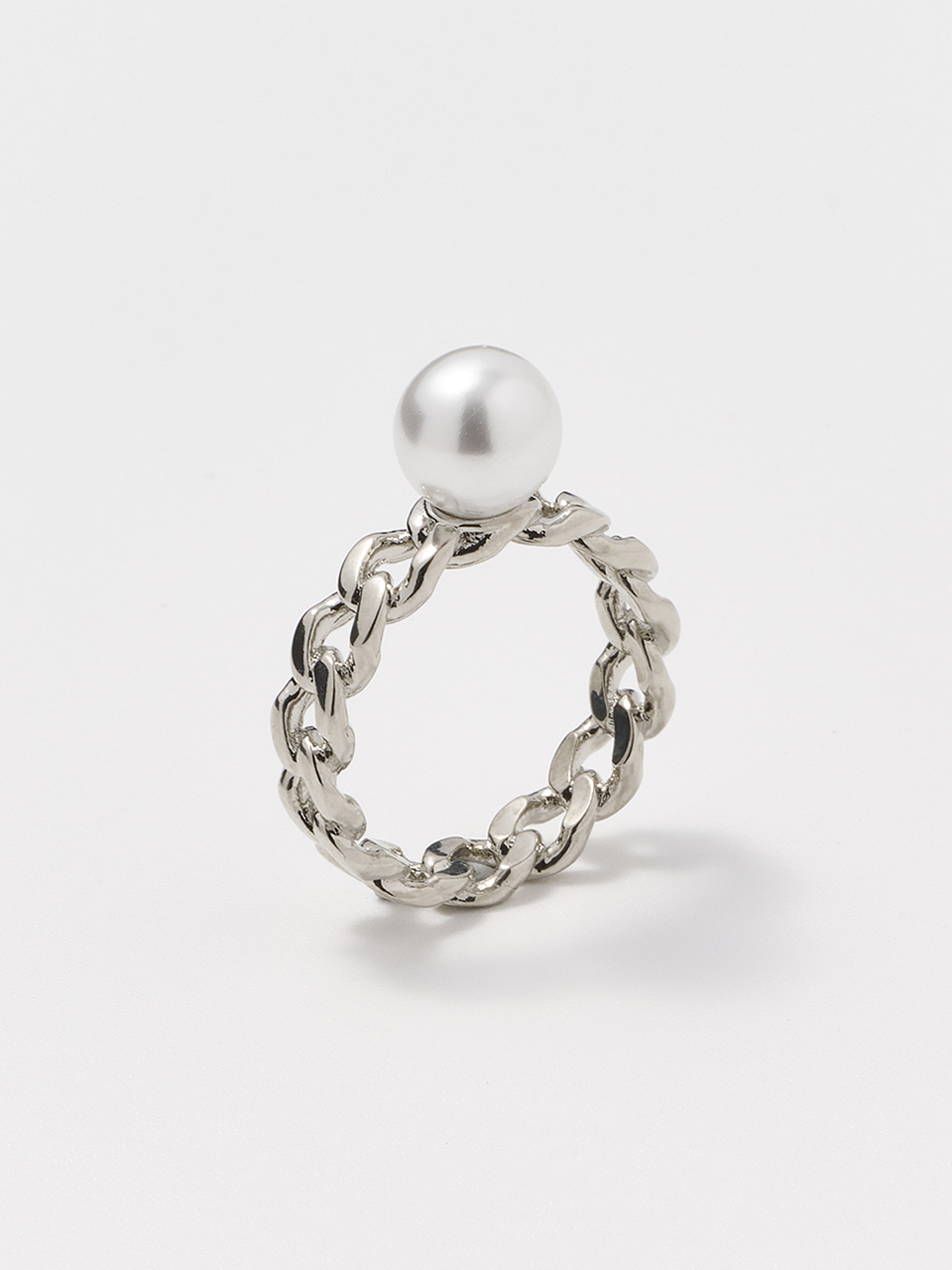Chain Pearl Ring-  Silver