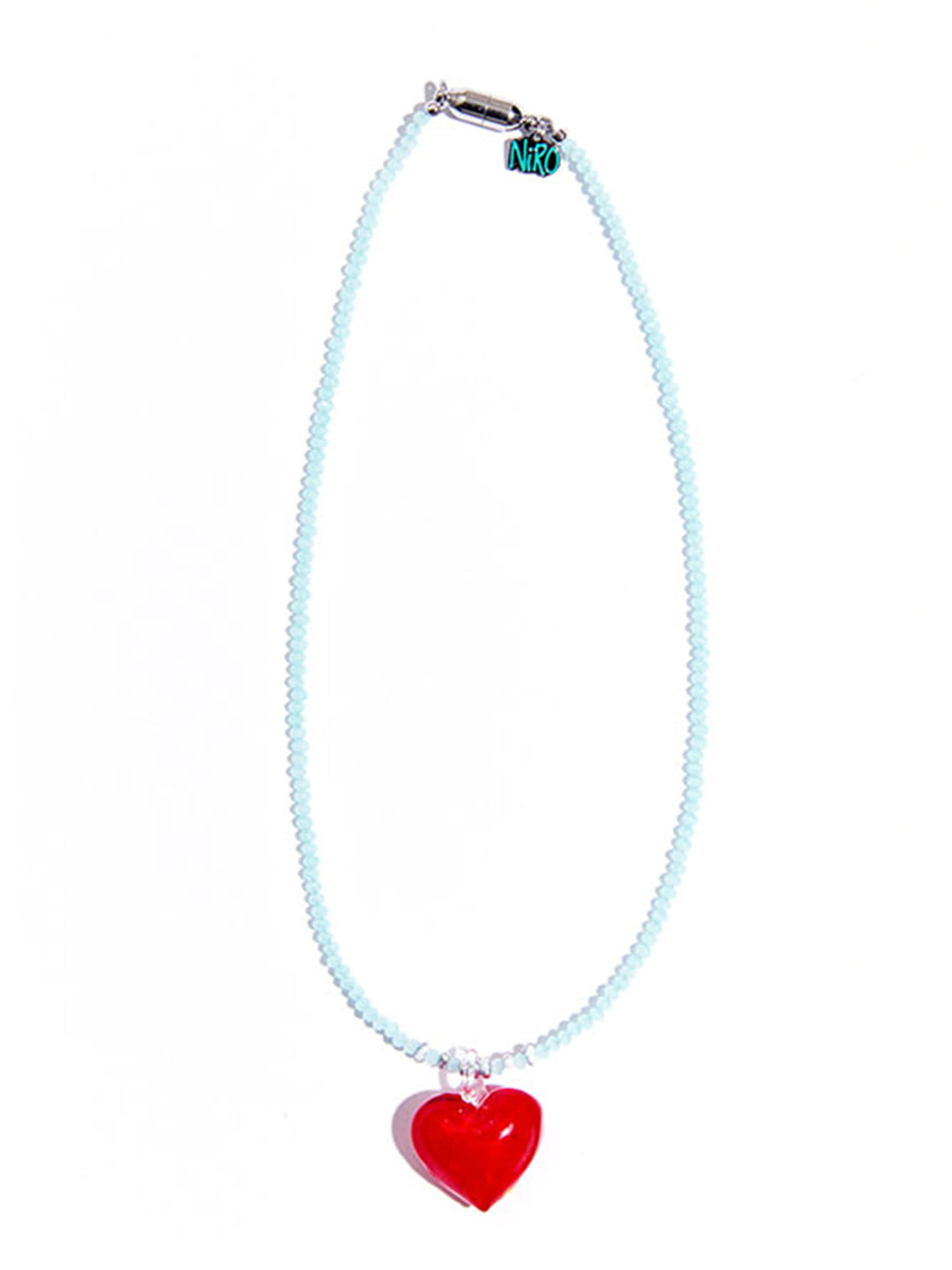 Red Heart Skyblue Beads Necklace #87