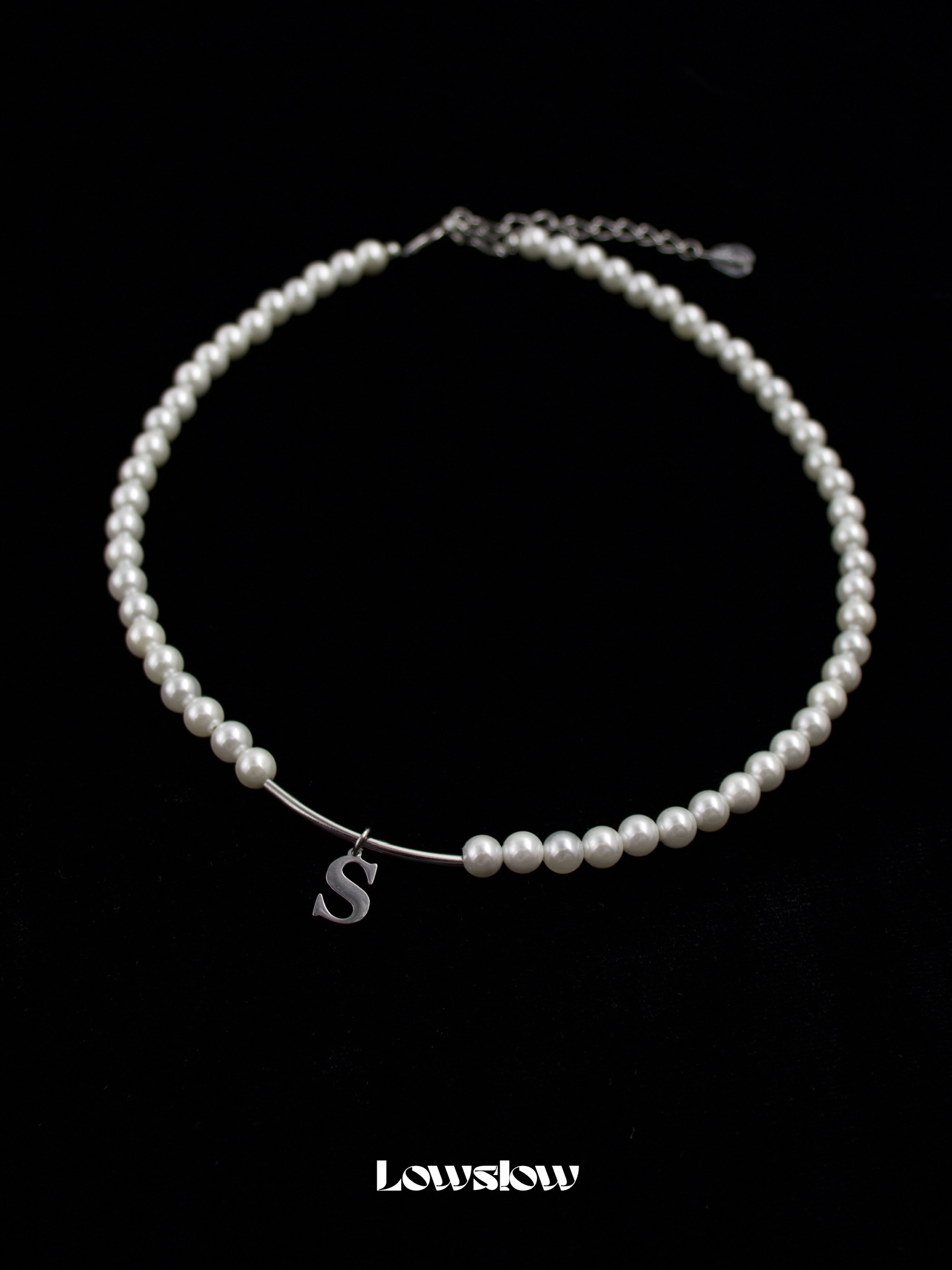Simple Bar Initials Pearl Necklace