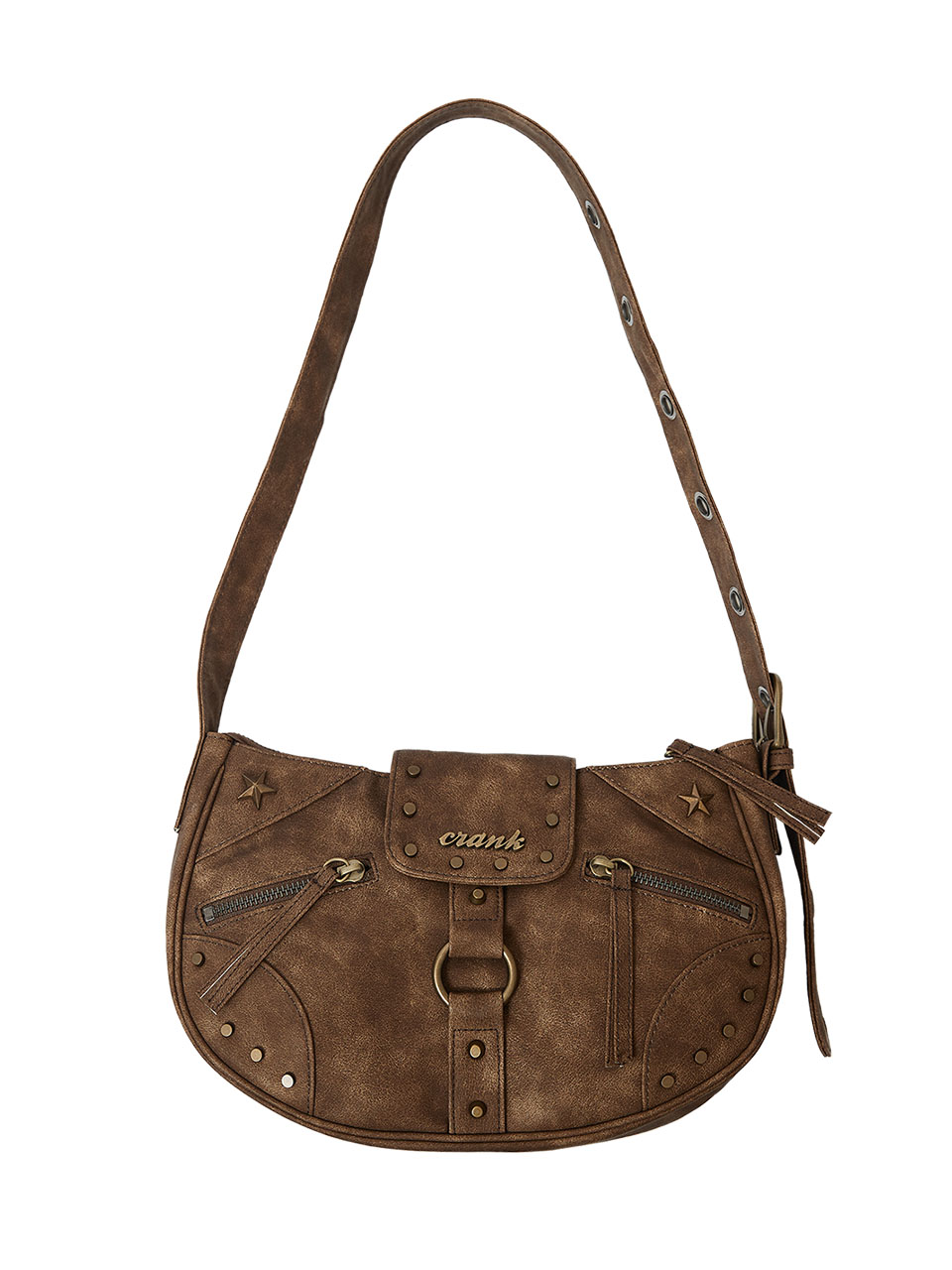 Vintage Stud Shoulder Bag - Brown