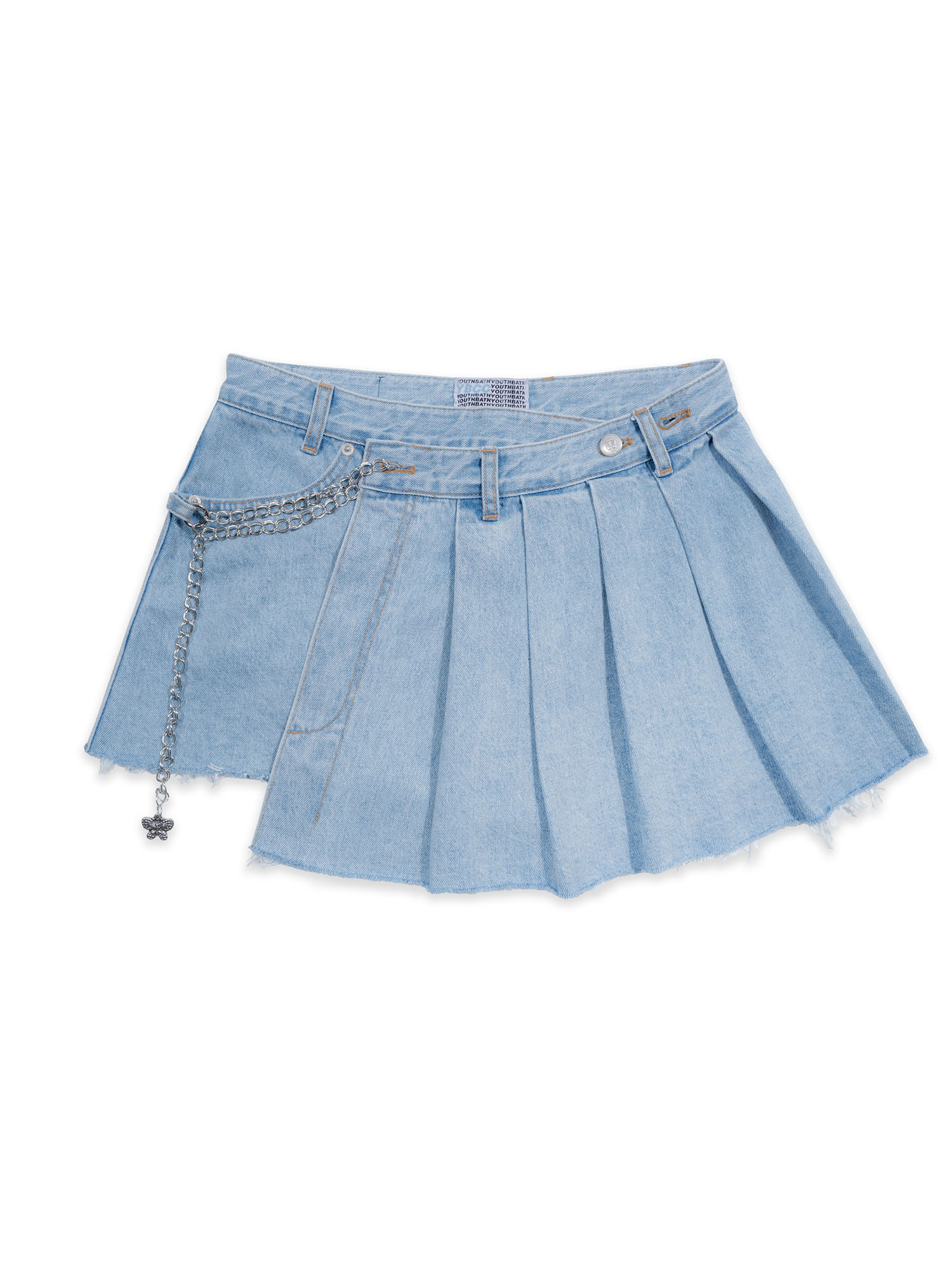 Unbalanced Pleats Chain Skirt_L/Blue