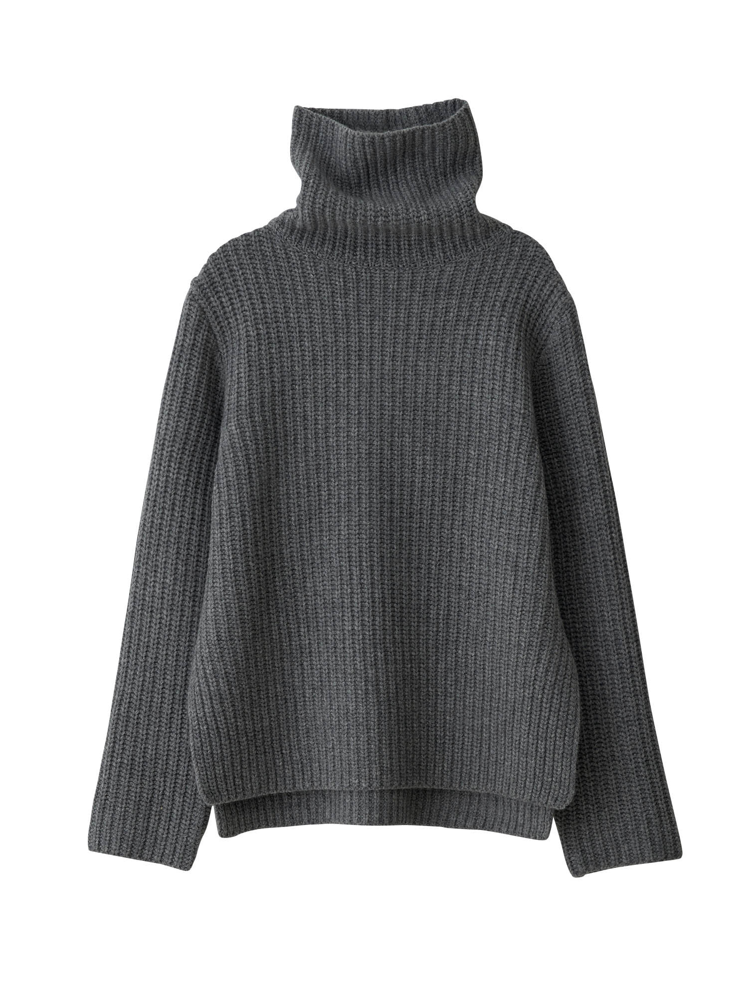 Slit Wool Turtle Neck Knit - Gray