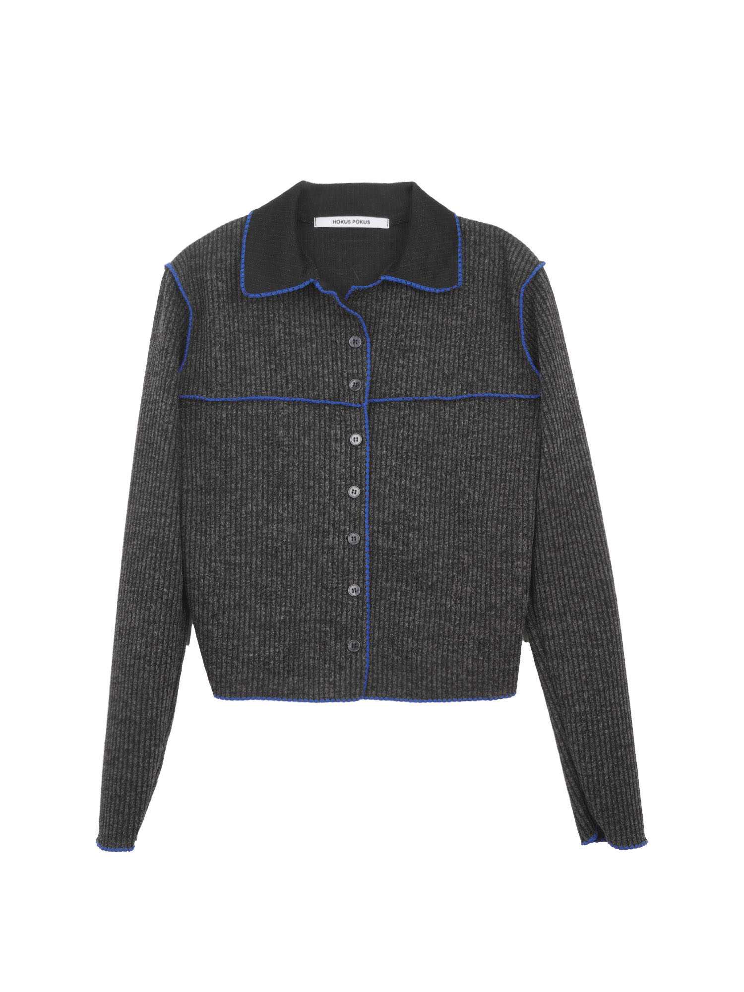 Pathwork Embroidery Ribbed Cardigan - Charcoal