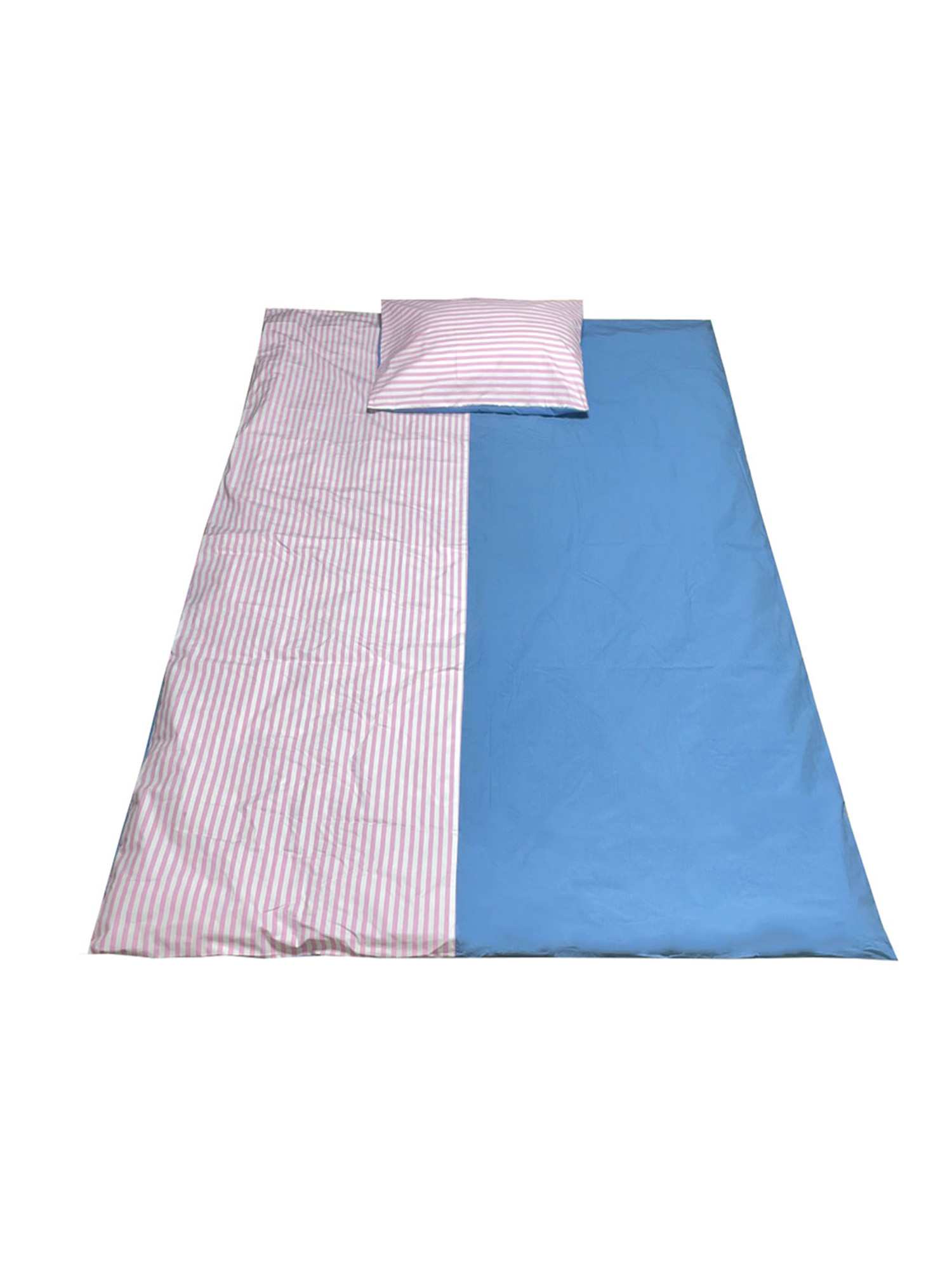 Half Stripe Bedding Cover Set - Pink Sky Blue