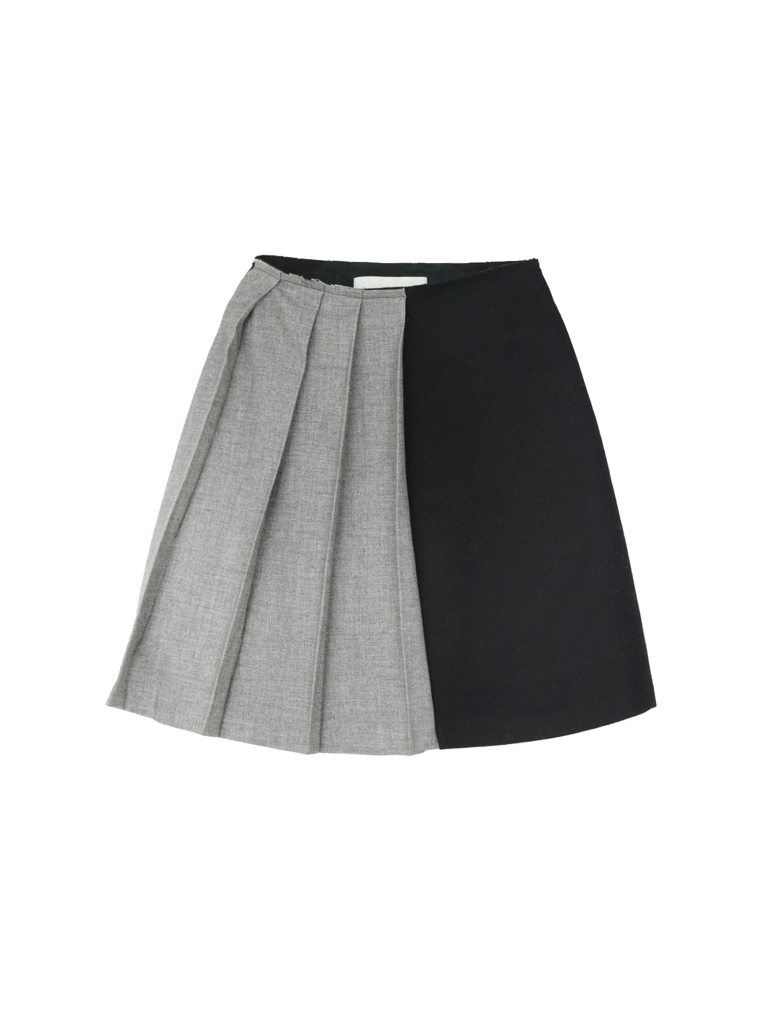 Wool Double Pleated Skirt - Grey Black
