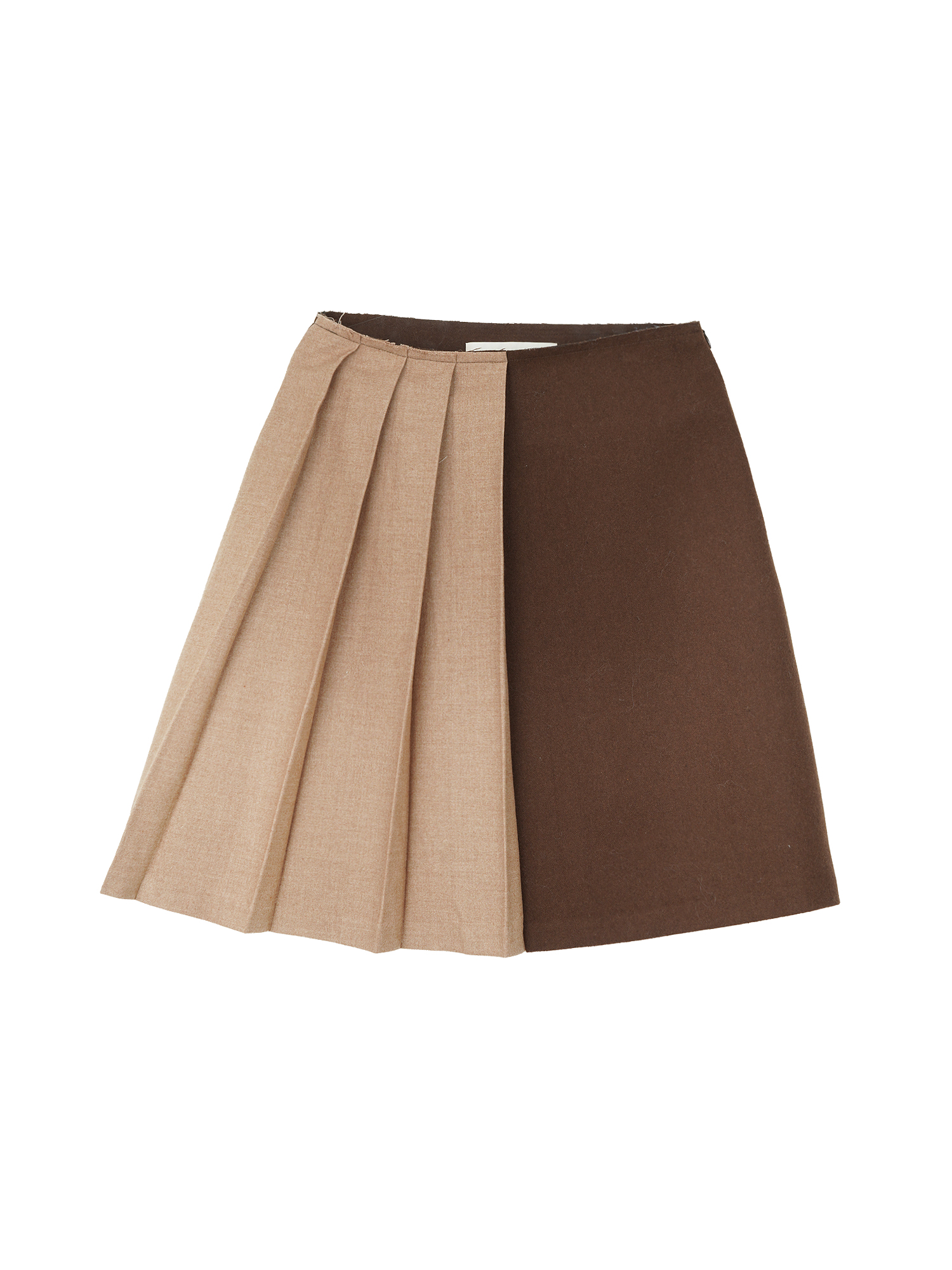 Wool Double Pleated Skirt - Beige Brown