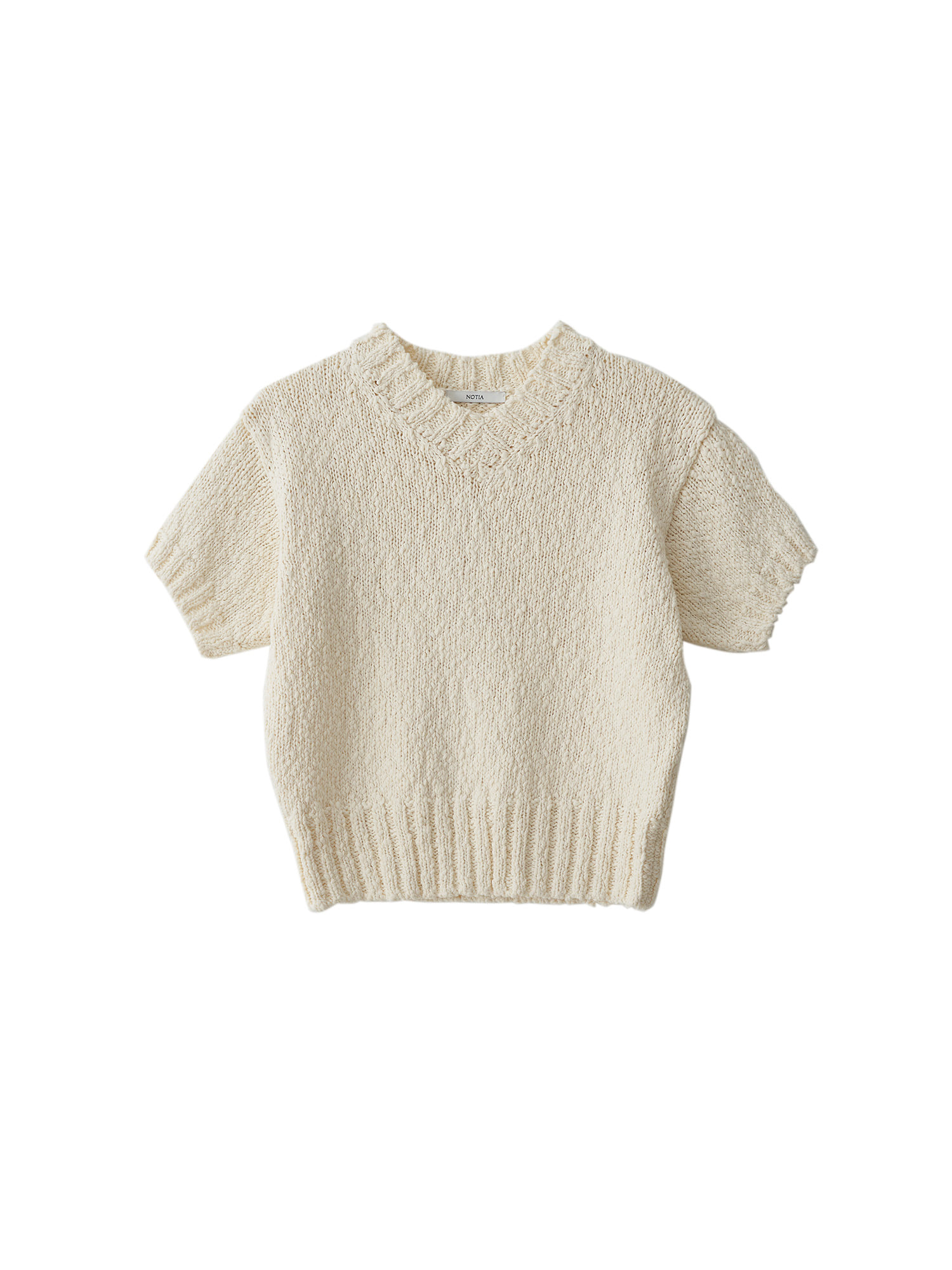 Organic Cotton V Neck Knit Top - Ivory