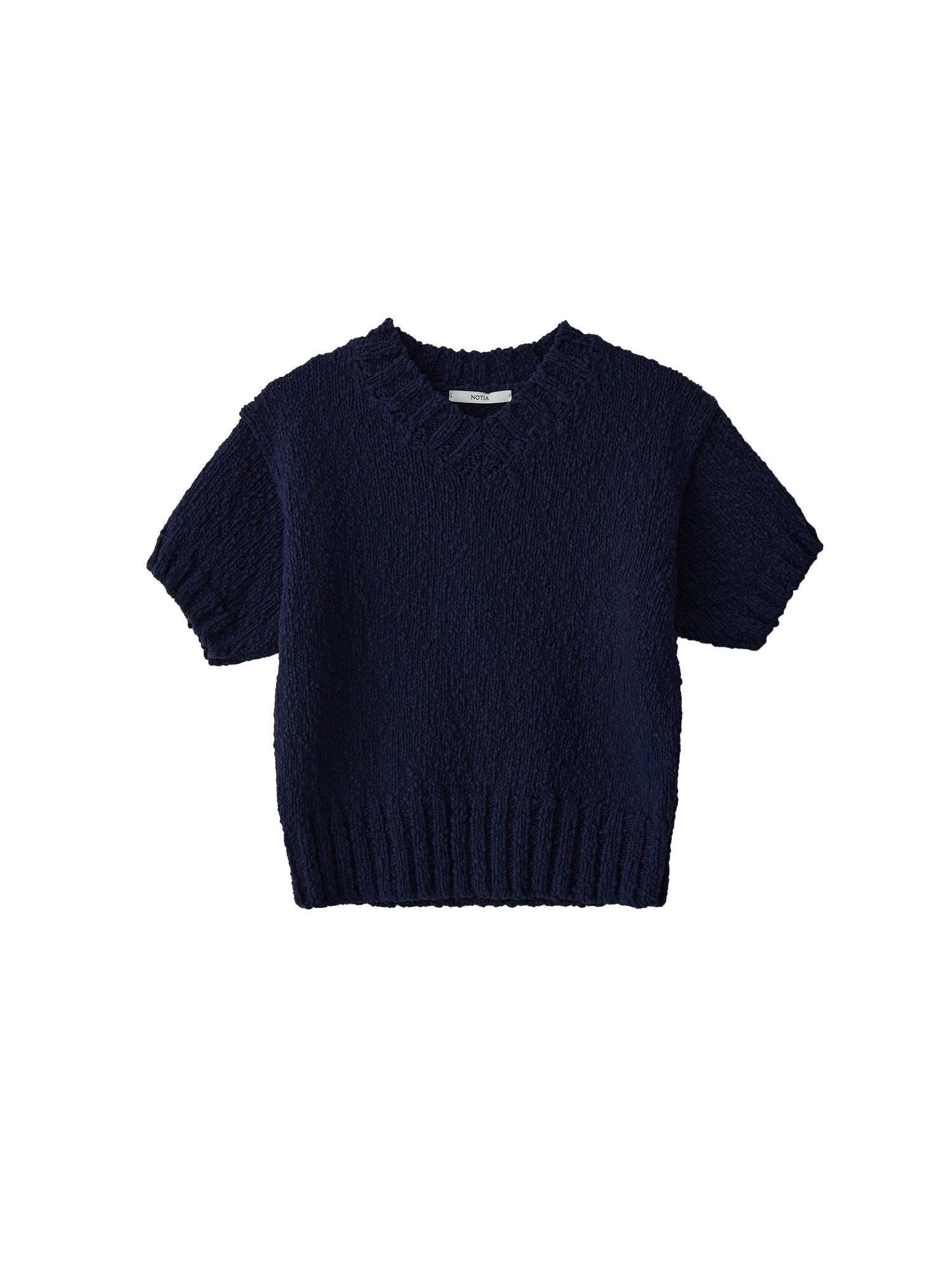 Organic Cotton V Neck Knit Top - Navy