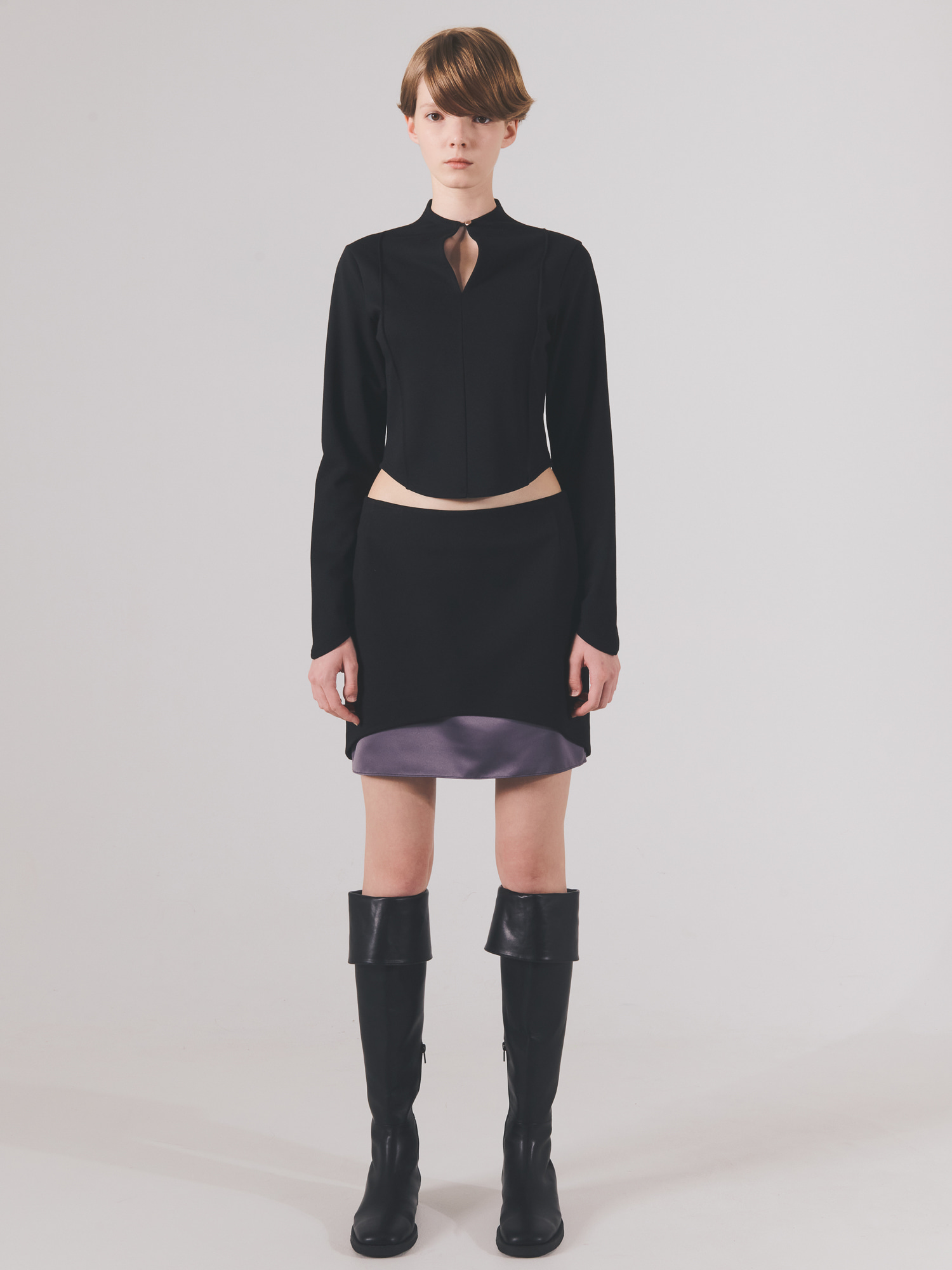 Low Rise Layered Mini Skirt - Black
