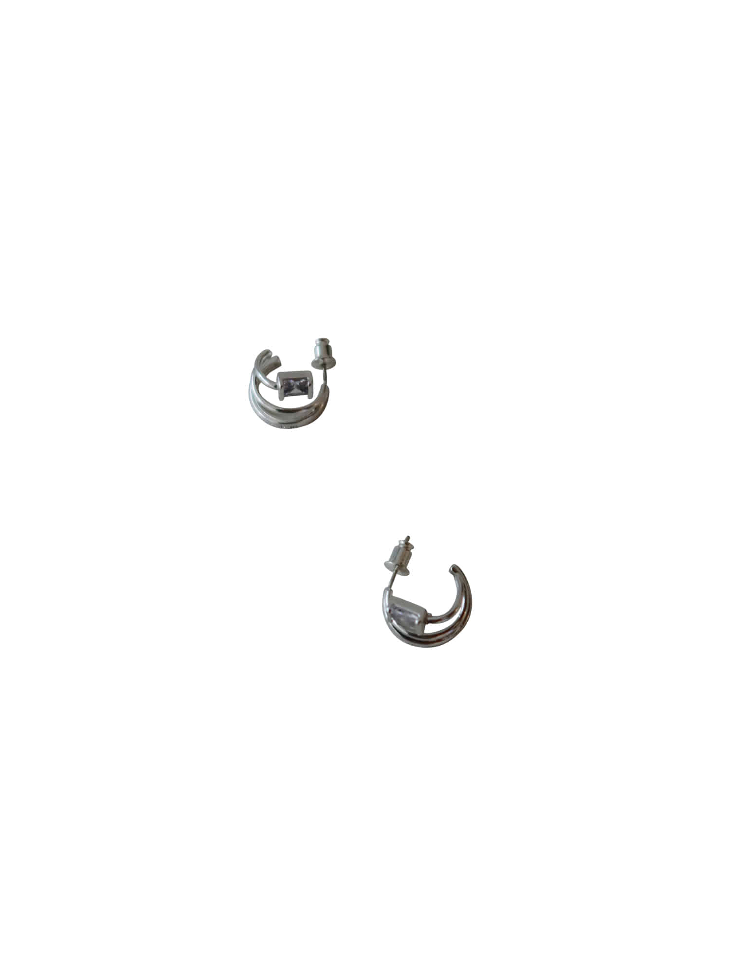Triple Hoop Square Earring - Silver