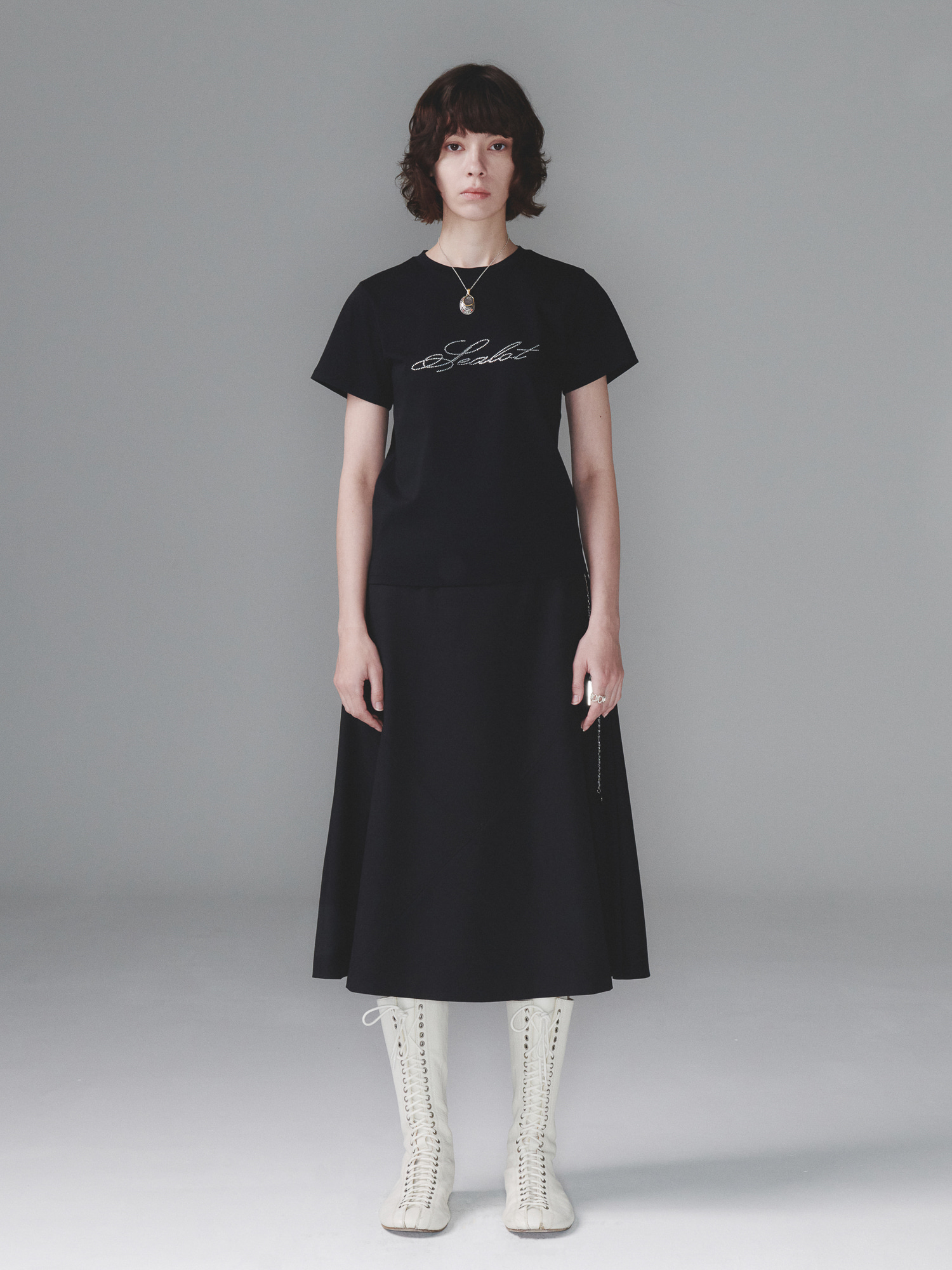 Stitched Midi Skirt - Black