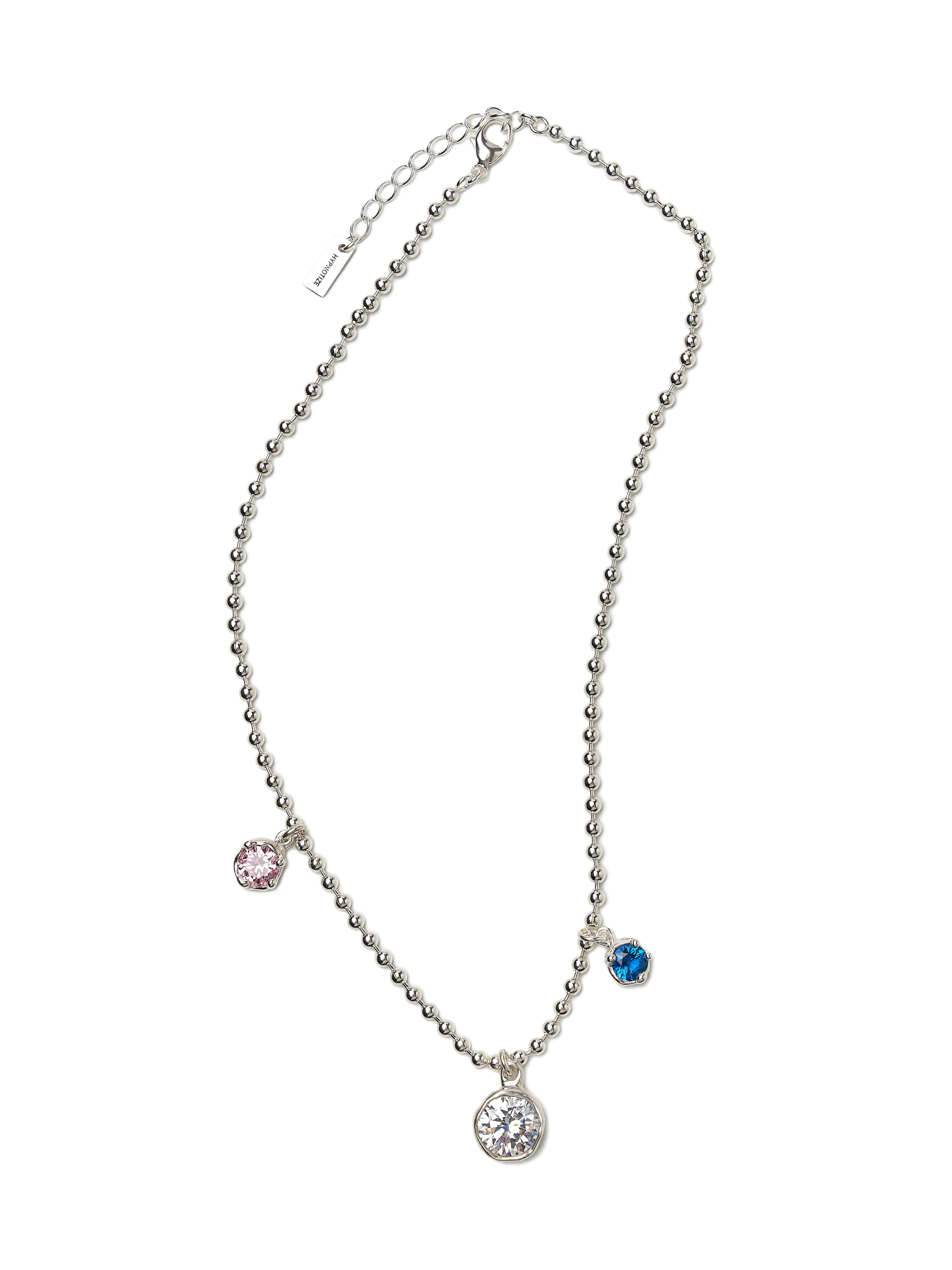 Three Stone Ball Chain Necklace _Pink&amp;Blue