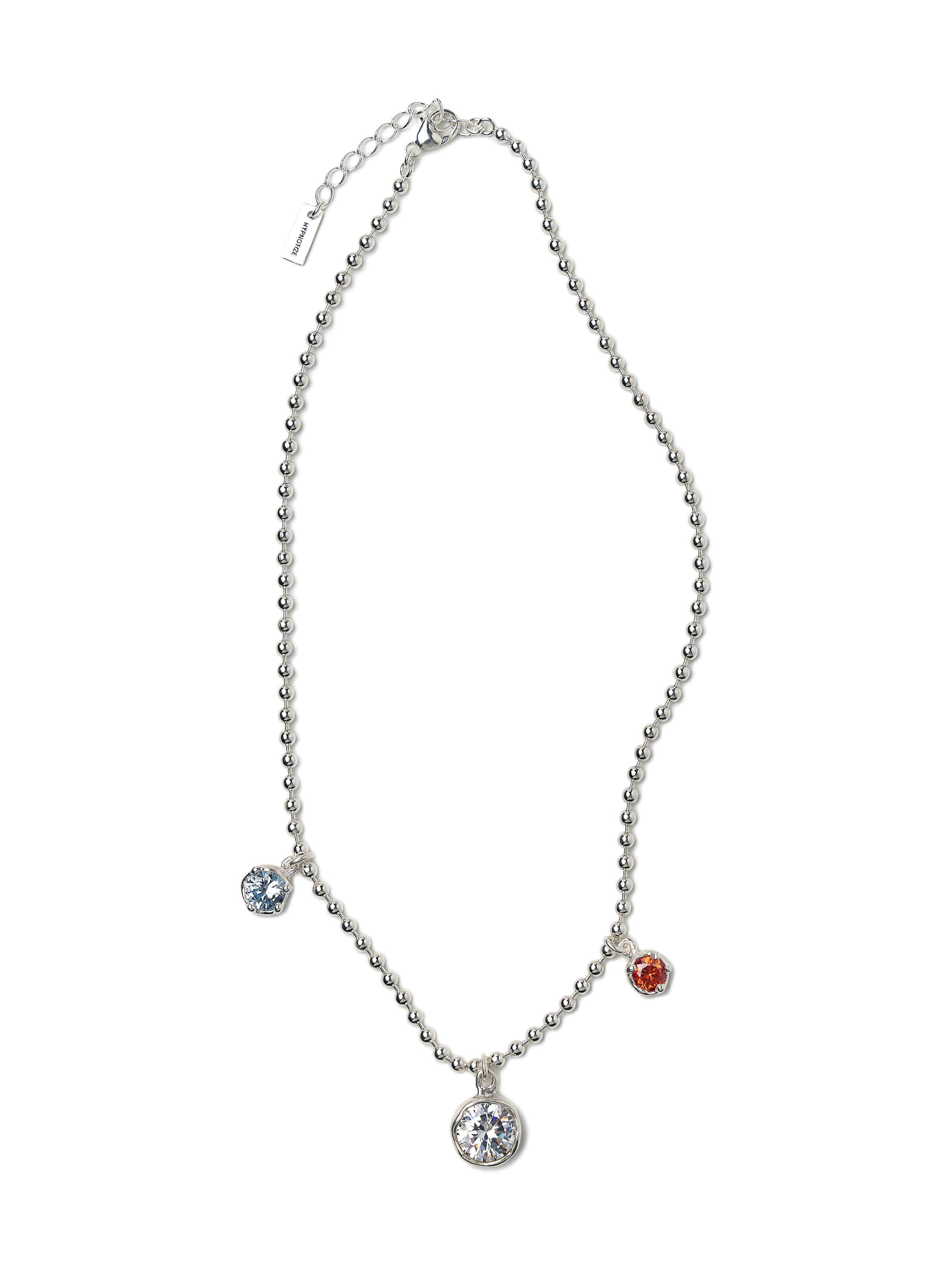 Three Stone Ball Chain Necklace _Aquamarine&amp;Orange