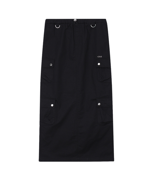 Washed Cargo Maxi Skirt - Black