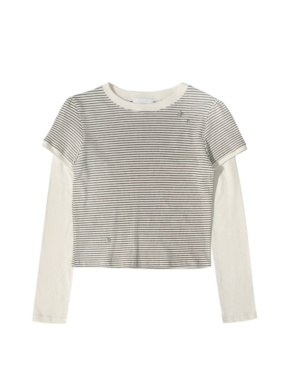 Stripe Puff Double Sleeve T-Shirt - Ivory