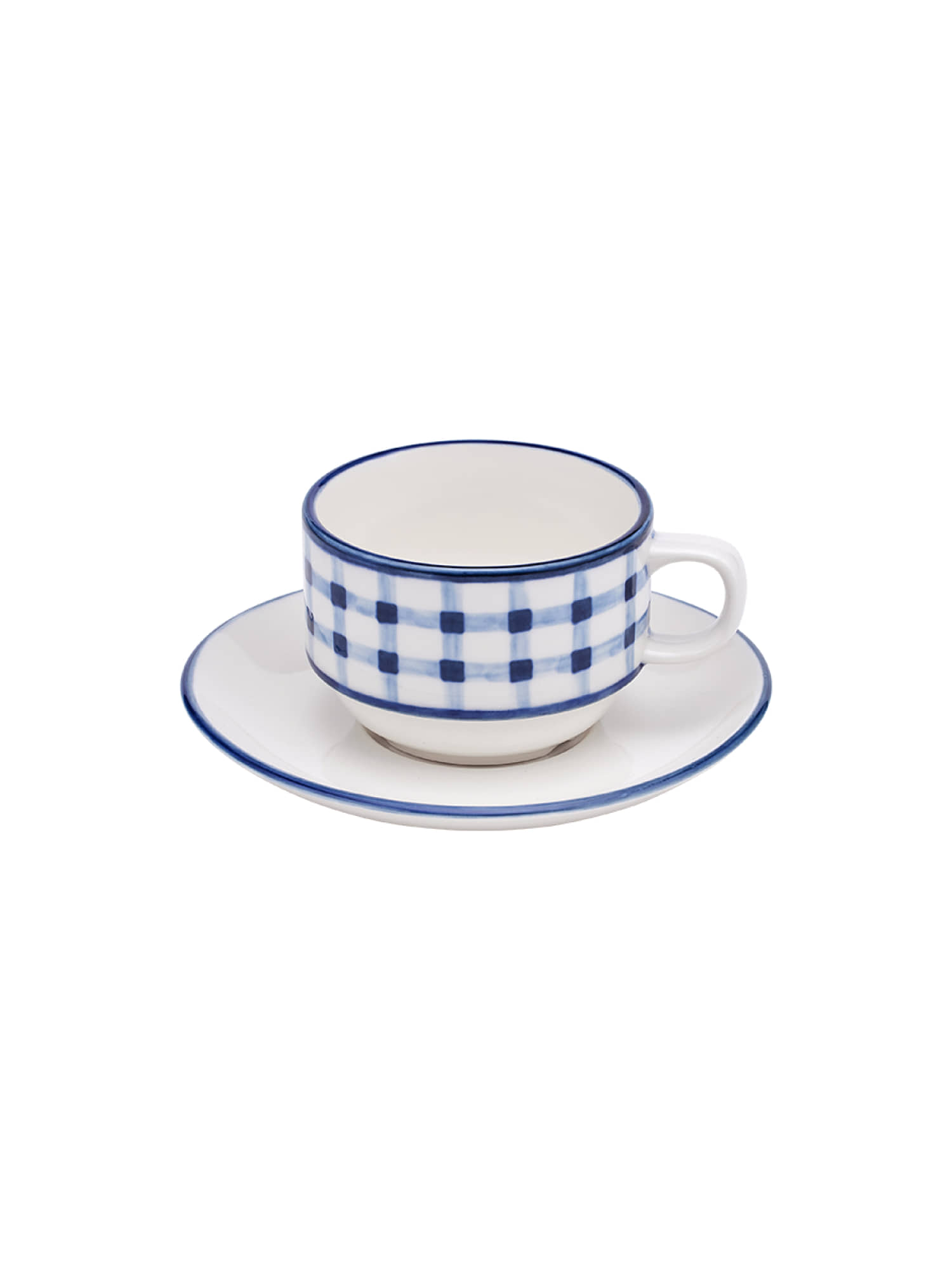 Blue Check Hand-Painted Cup&amp;Saucer