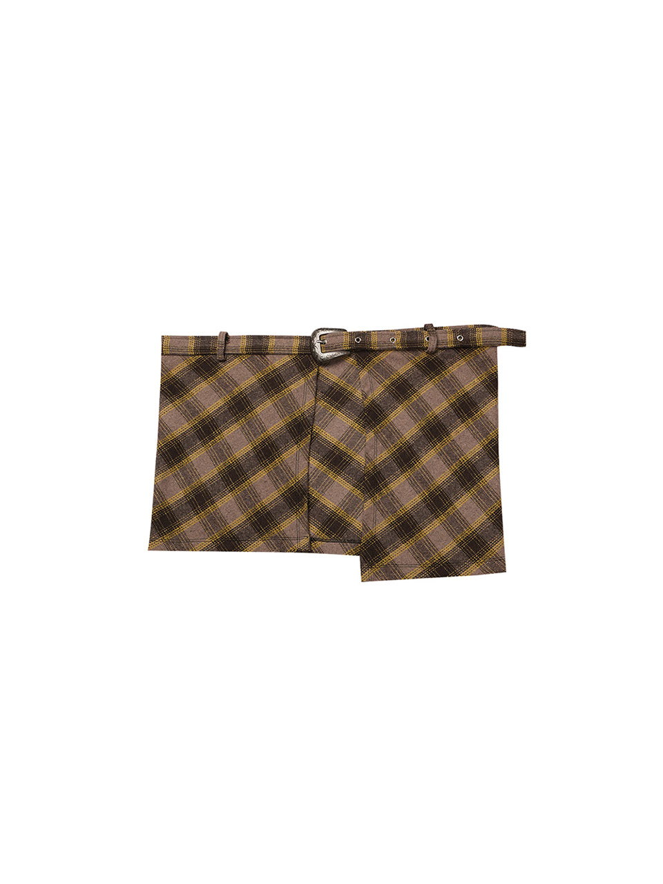 Layered Buckle Wrap Skirt - Brown