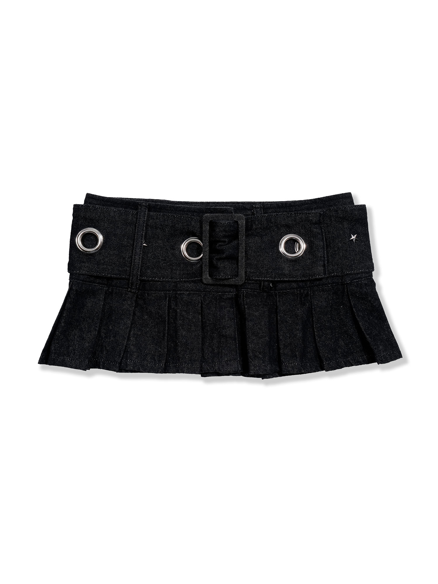 Pleated Denim Skirt Belt