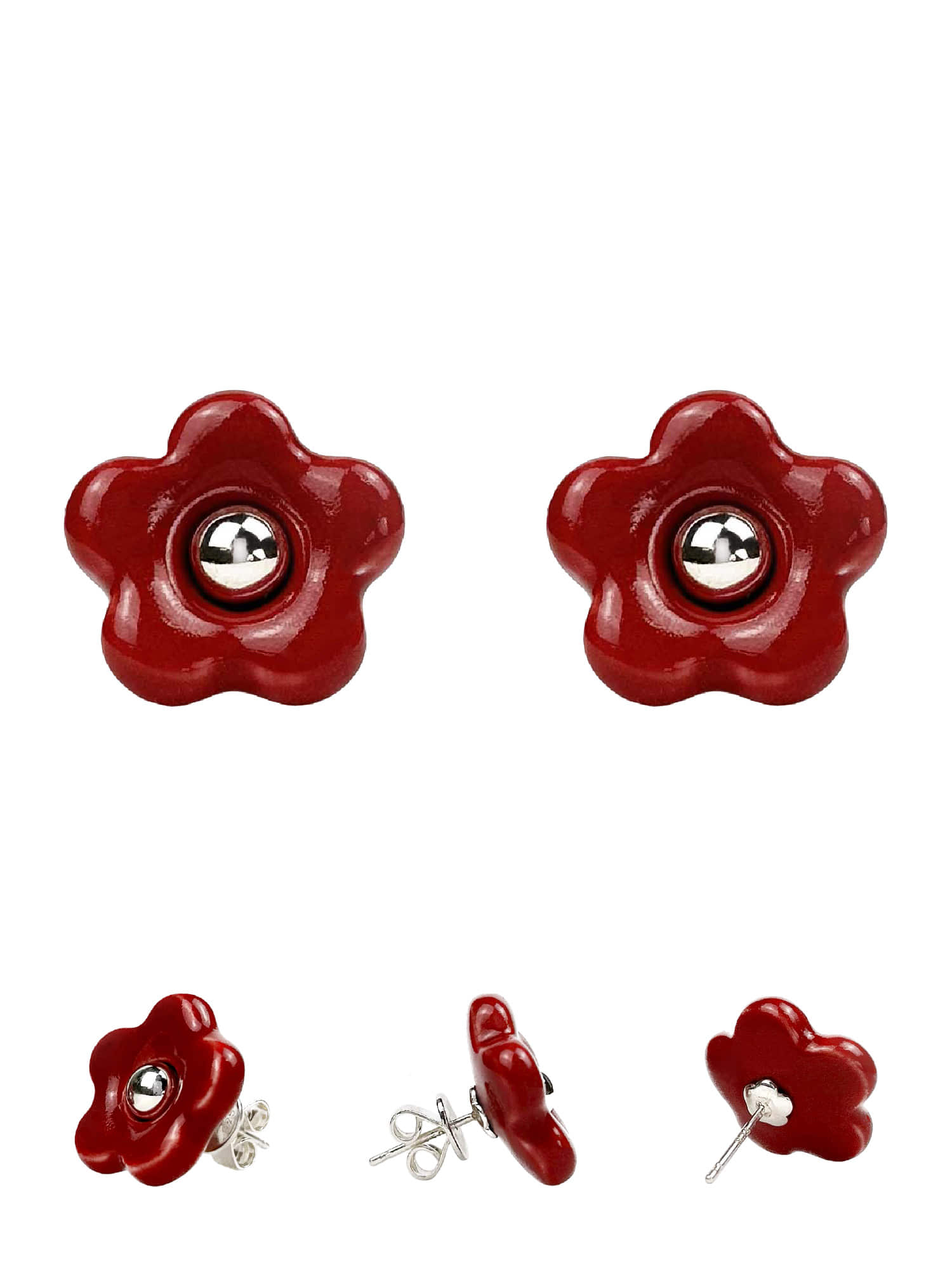 Ceramic Flower Earring (Red)