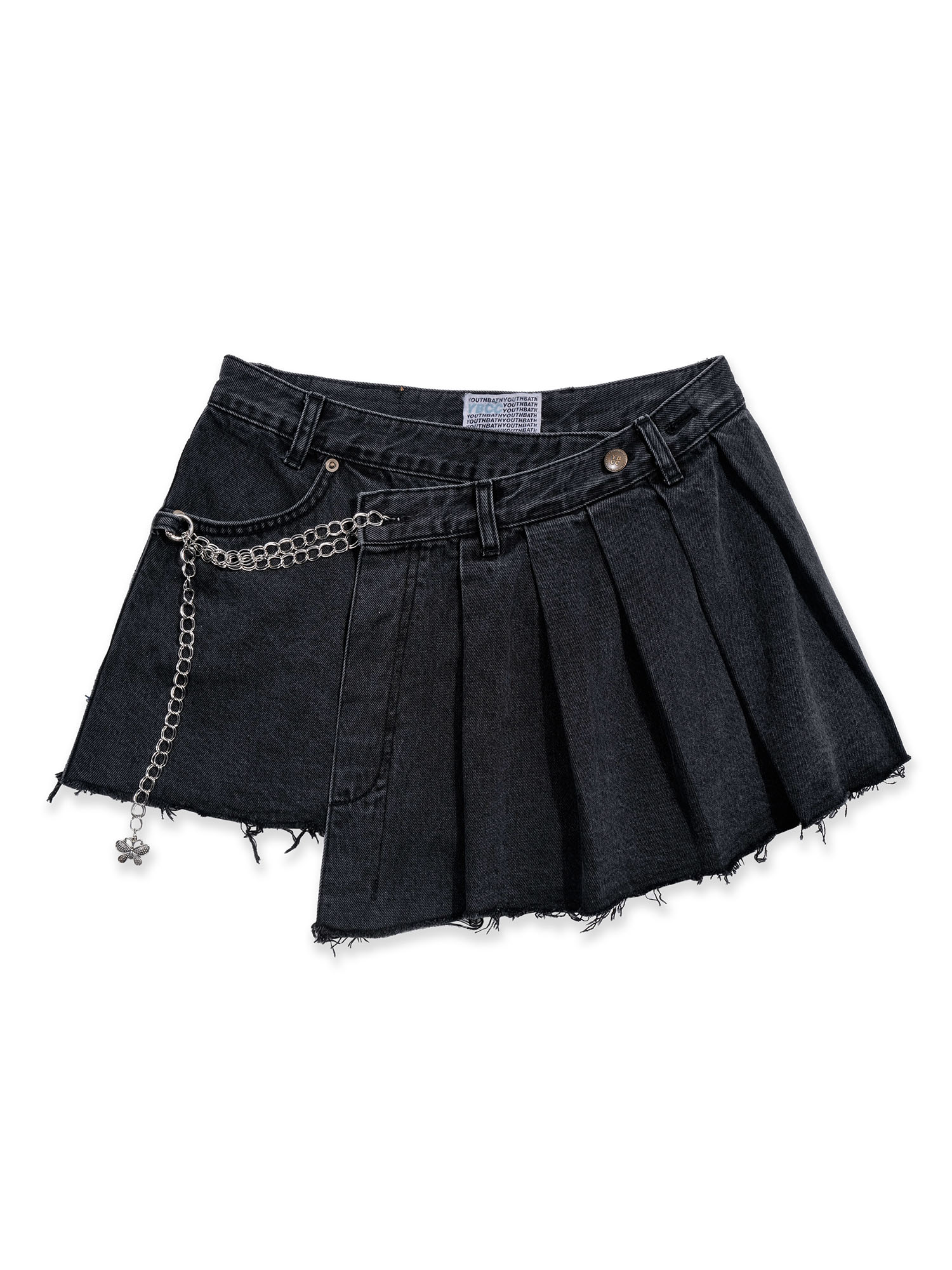 Unbalanced Pleats Chain Skirt_Black