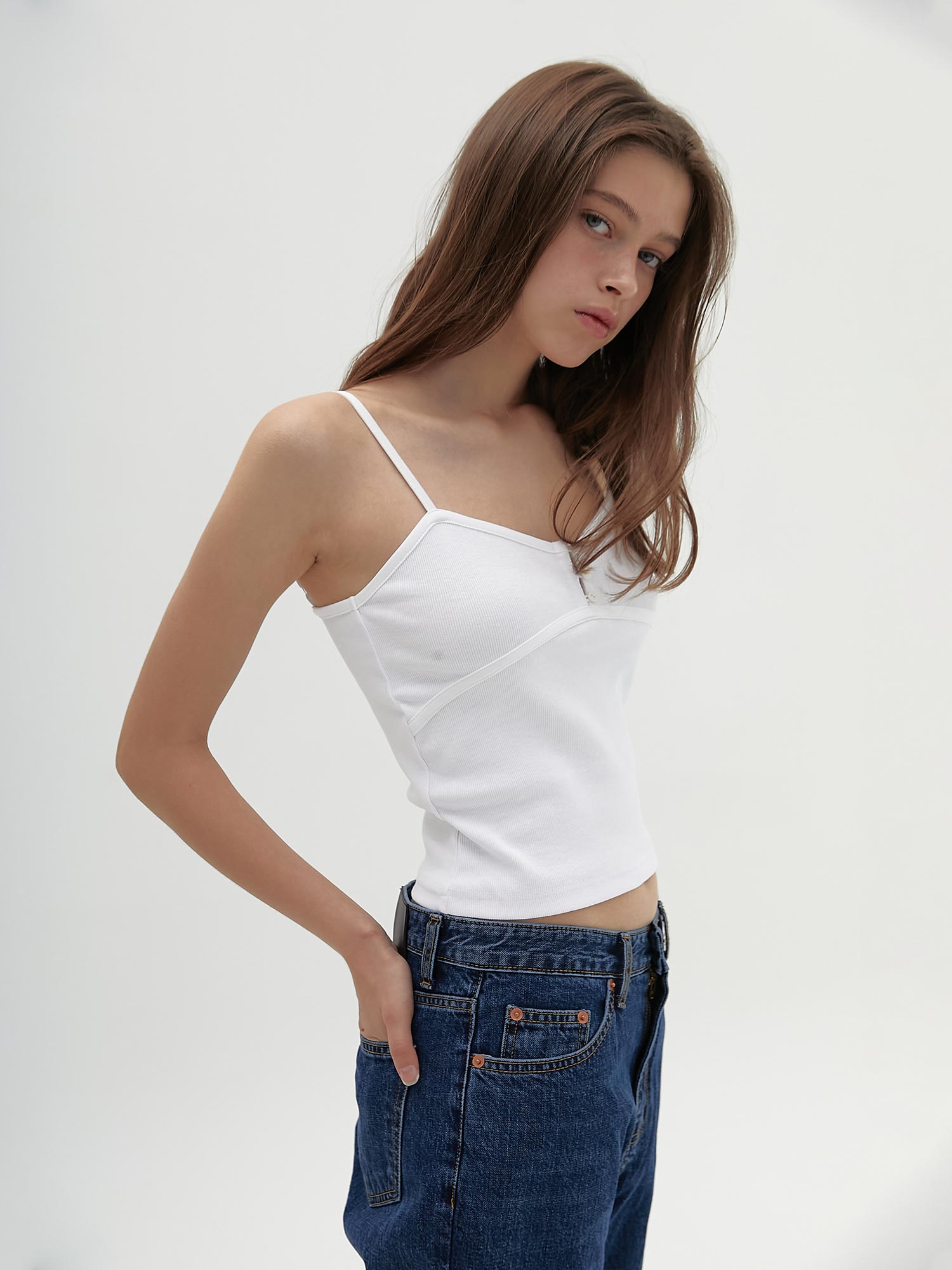 Binding Button Camisole - White