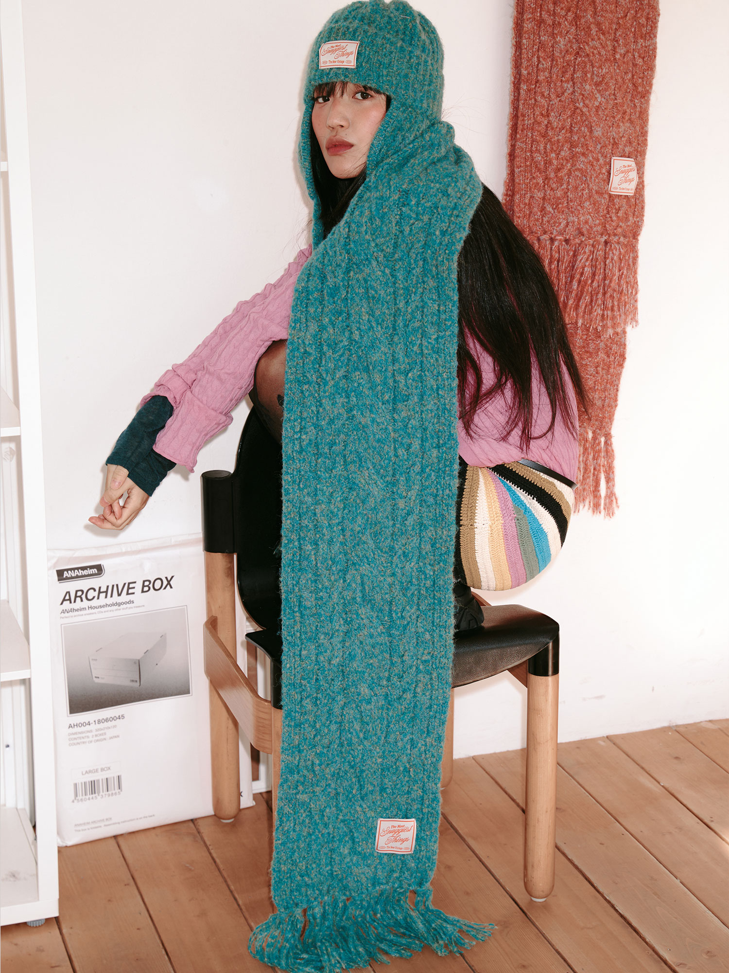Cable Knit Muffler - Mossy Blue