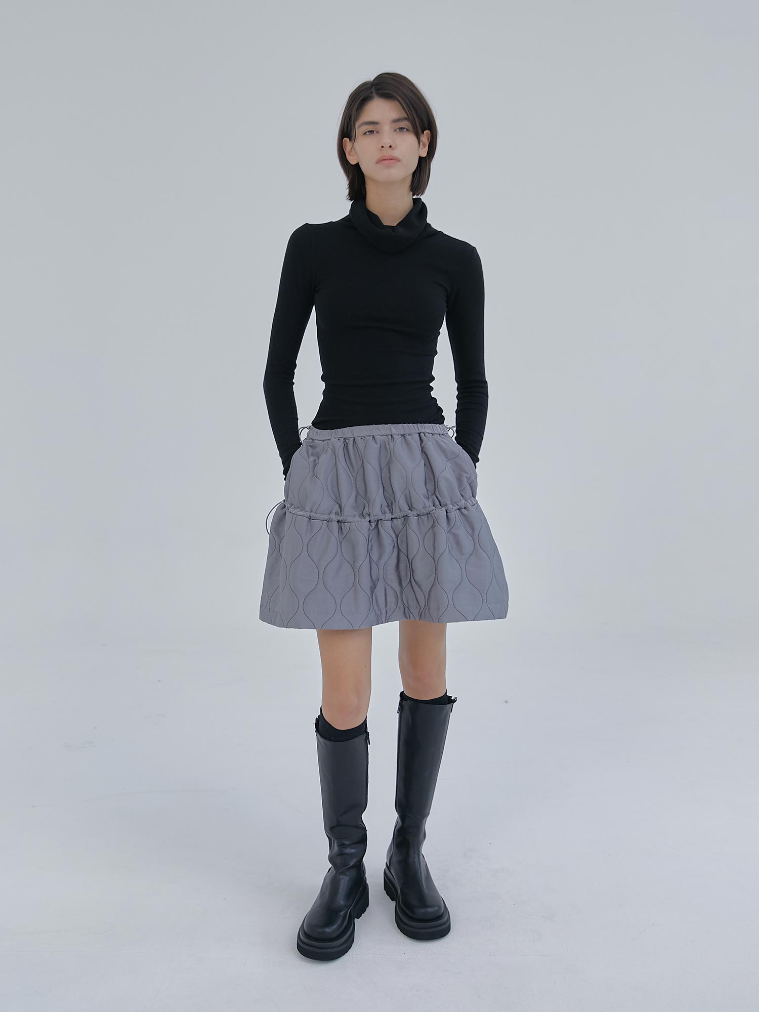 Quilted Satin Skirts - Charcoal